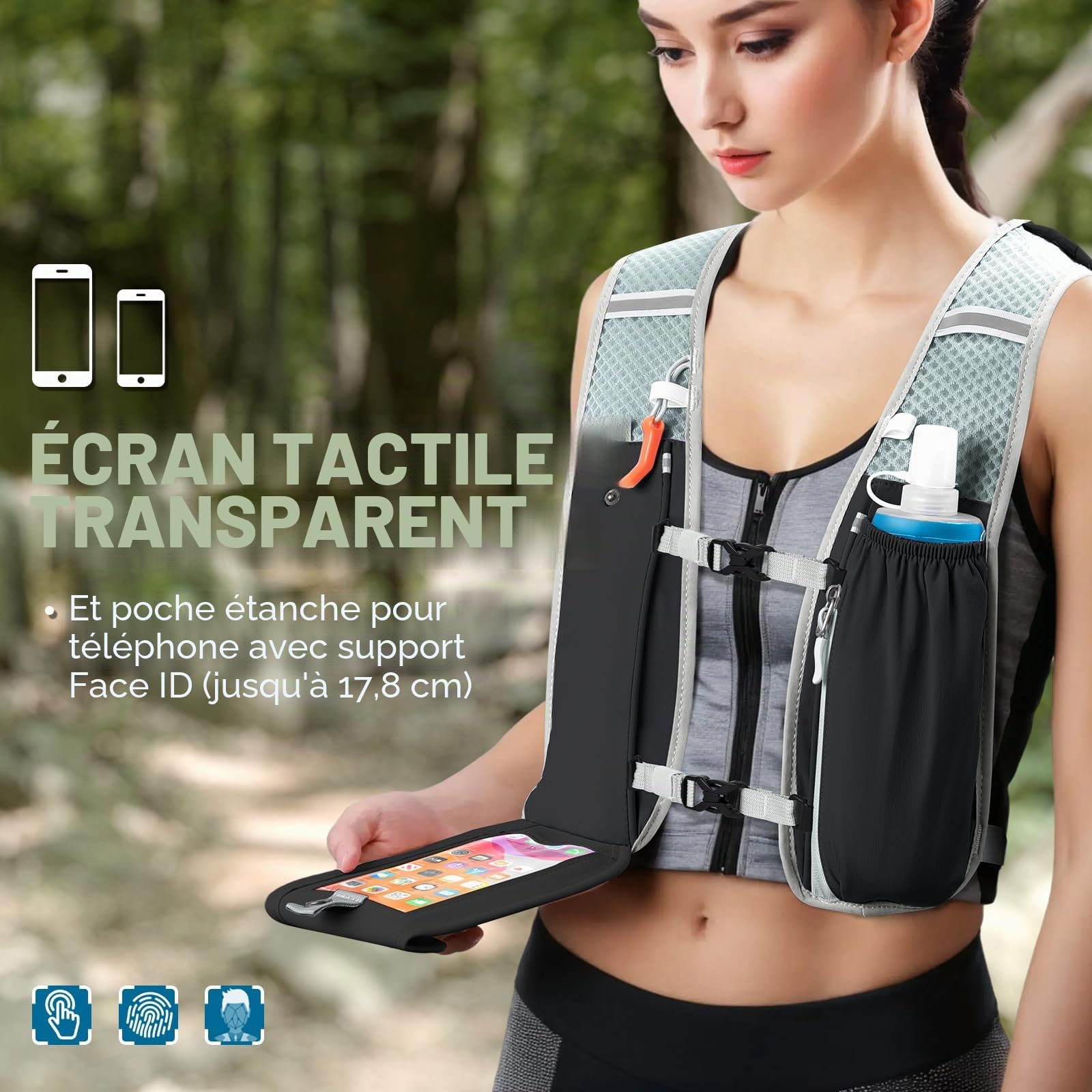 Gilet d'hydratation de Course pour Homme et Femme avec Bouteille d'eau de 500 ML Gilet de Course Léger Réfléchissant Sacs d'hydratation Trail 5L