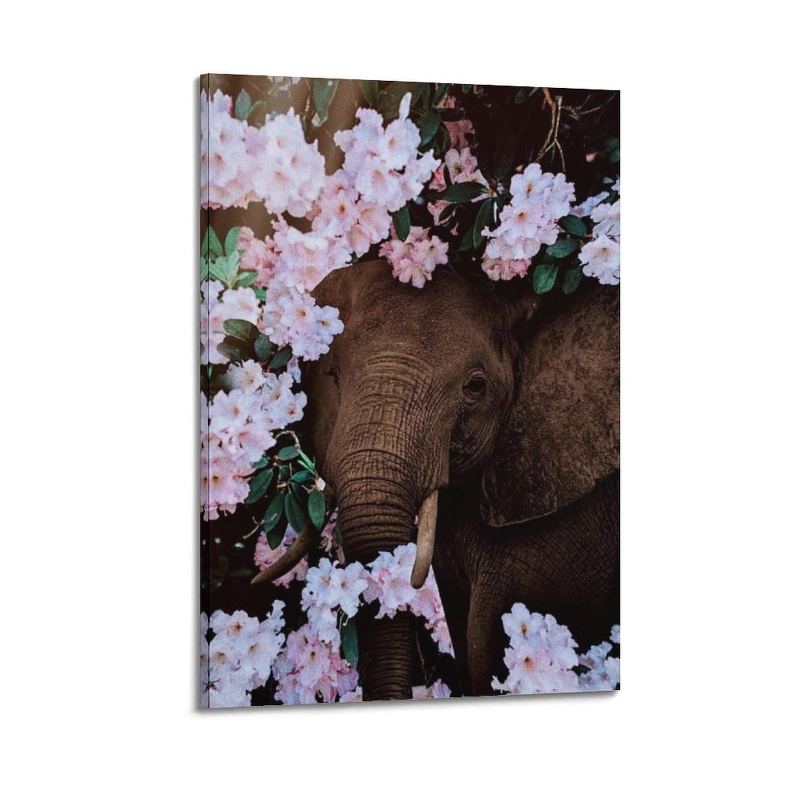 Xkuga Boys Frame-Style African Elephant Floral Vintage Nature Poster Wildlife Modern Decorative Canvas Prints - Ideal Wall Art For Family, Man Cave, Game Room, & Girls Bedroom 20X30inch(50X75cm)