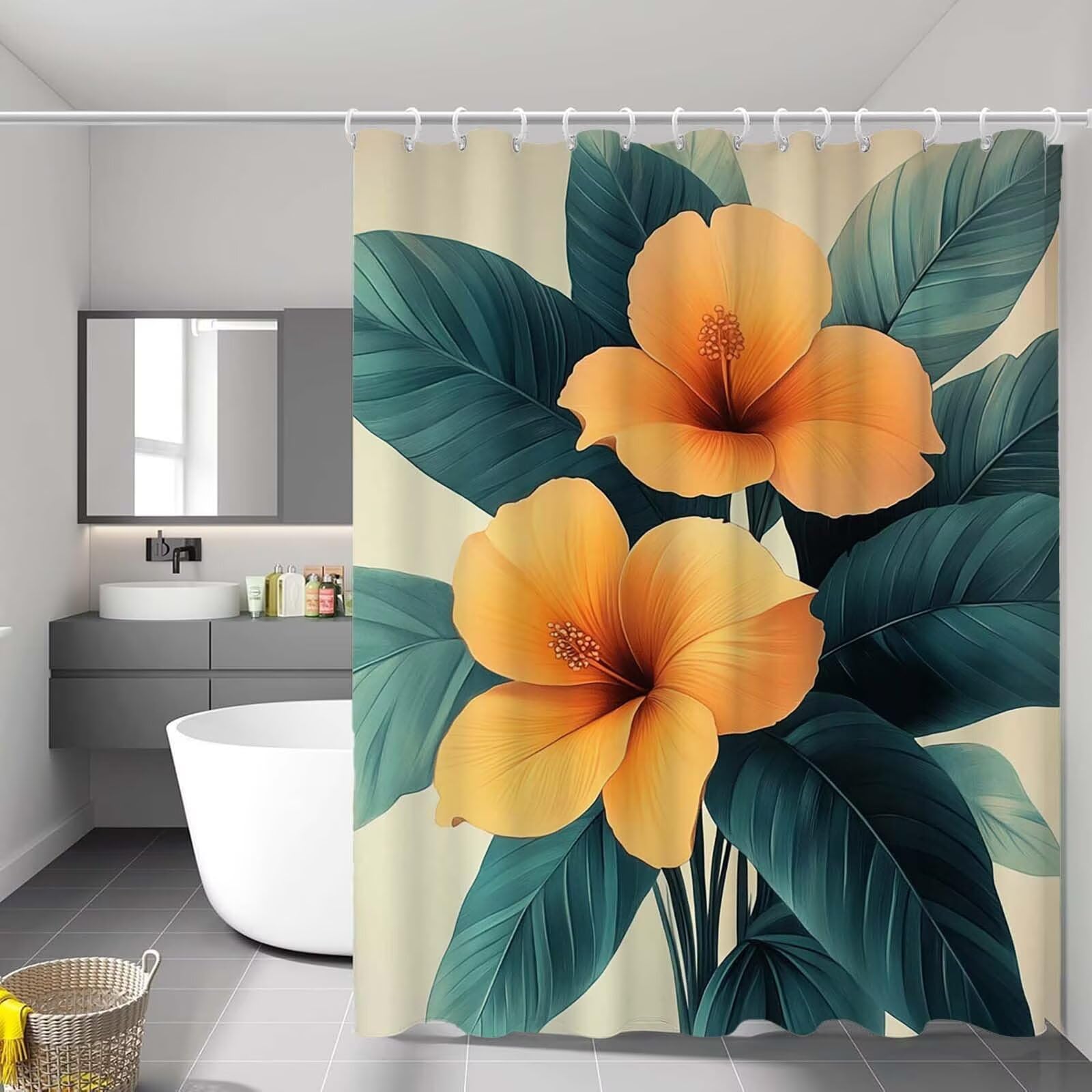 Rideau de douche jaune 90x180 cm avec crochets | P-6682
