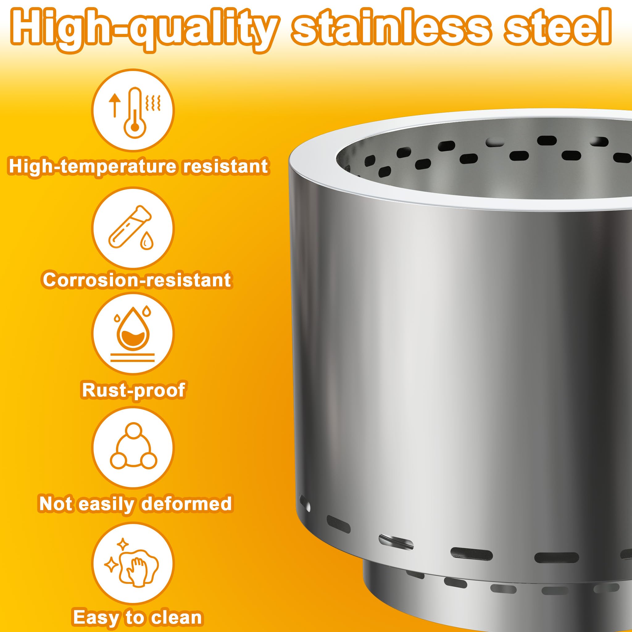UISEBRT Braciere senza fumo con custodia, braciere da esterno in acciaio inox, camino portatile, facile da pulire, per terrazza, balcone, giardino, campeggio