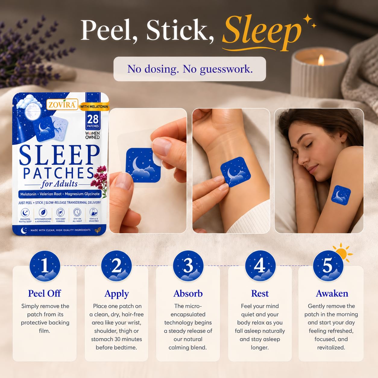 Sleep Patches for Adults — Extra Strength Melatonin & Magnesium Patch — Time-Release Sleep Aid Stickers — Non-Habit Forming, Hypoallergenic — 28 Transdermal Patches for Deep Rest & Relaxation — Amazon image 5