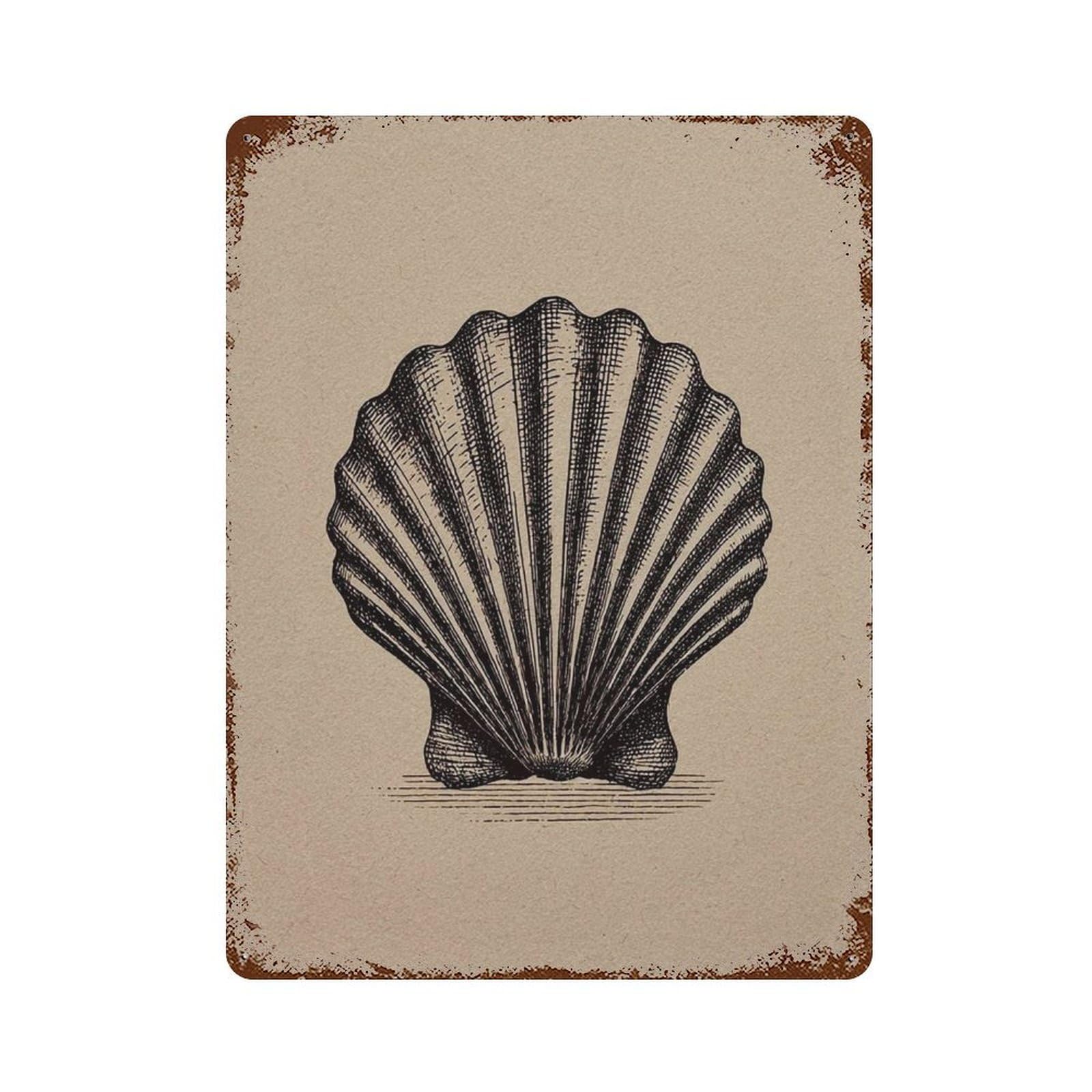 xiaoxiaoshen Seashell Coastal Shell Nautical Black And Beige Beach Antique Sea Wall Decor Art Metal Tin Poster Modern Home Decor Art Home Bar Shop Decorations Vintage Sign 40x30cm