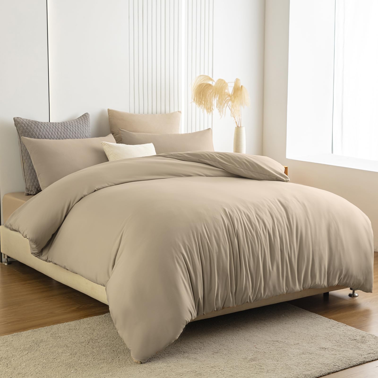 Soifox Bettwäsche 140x200 Sandy Beige - bettwäsche Sets aus Mikrofaser bügelfrei & knitterfrei - 1 mal Bettbezug + 1 mal 80x80cm Kissenbezug mit Reißverschluss