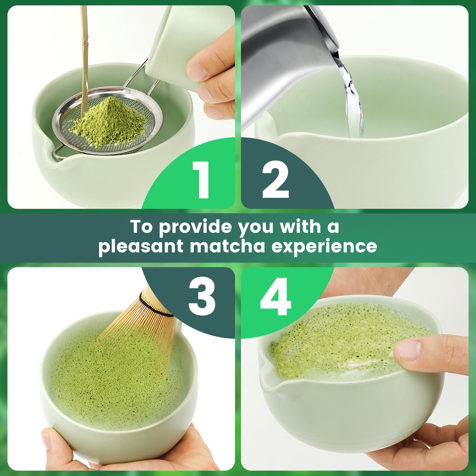 Matcha Set, 9 Stück Schneebesen Set Teelöffel Besenhalter Löffelhalter Schüssel Küchenhandtuch Sieb und Pulverbox Japanisches Matcha-Zeremonie-Zubehör (9 Zoll)