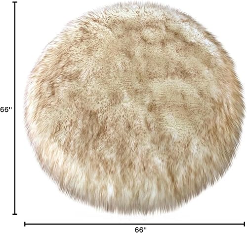 Miniatura 3 de Ovella Home Premium Faux Sheepskin Shag Round Area Rug Camel 5'6" X 5'6" Round 5' Round Living Room, Bedroom, Dining Room Camel