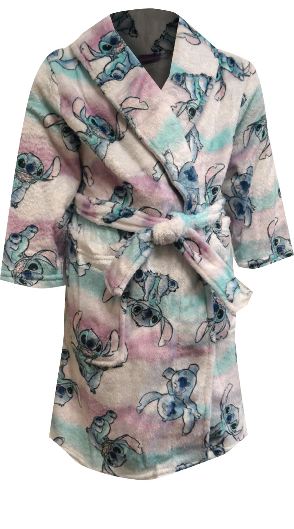 Disney Little Big Lilo and Stitch Soft Fleece PJ Lounge Pajama Bathrobe for Girls with Shawl Collar, White, 6