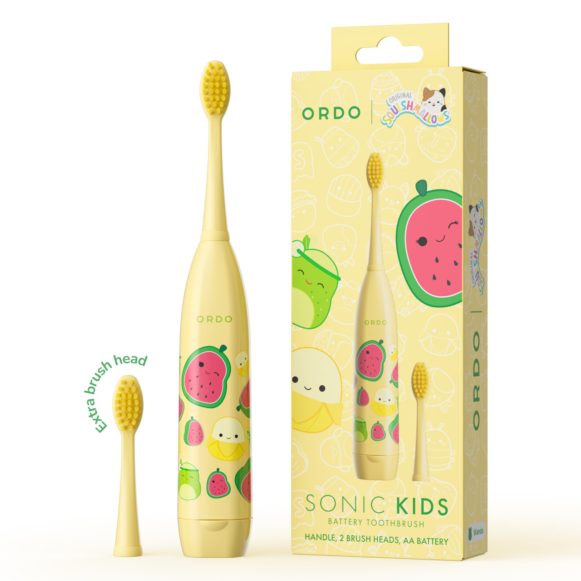 ORDO Squishmallows Toothbrush, Sonic Battery Toothbrushes for Kids, Soft Bristles, Extra Brush Head Inc, Gift for Kids Aged 4 Years and Up, Battery