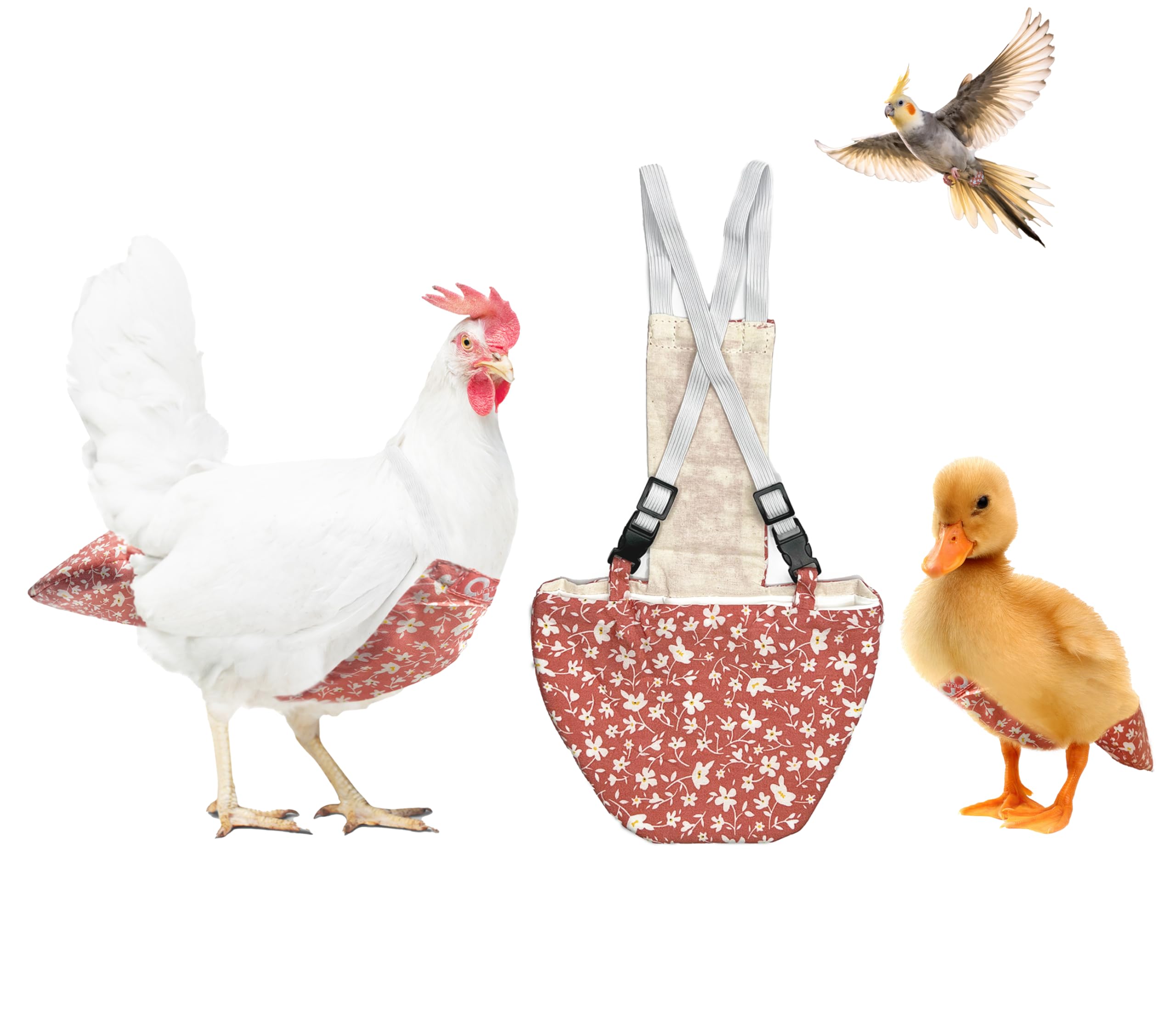 Chicken Diapers Duck Diaper Bird Diapers Diaperalls for Hens, Roosters, Ducks, Ducklings, Birds, Pigeons - Reusable, Adjustable by Uni Infinity (Pink Floral, Chicken Large, 1, Count)