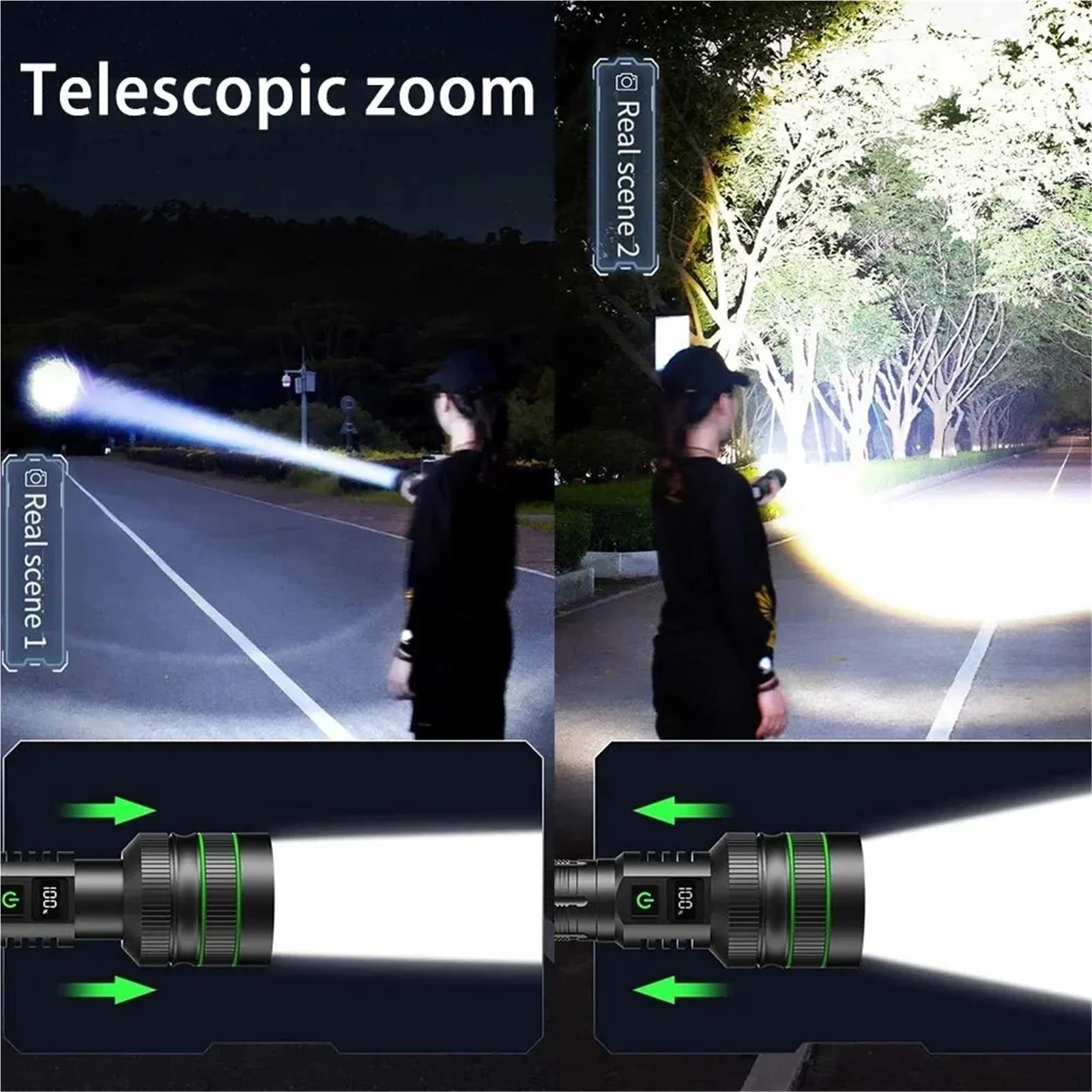 Torcia LED Torcia LED Long Shot con zoom, torcia da campeggio ad alta potenza, lanterna tattica for esterni,campeggio