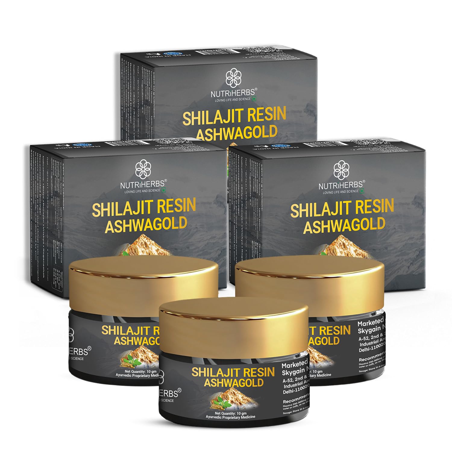 NUTRiHERBS Shilajit Resin Ashwagold 10g – Pure Himalayan Shilajit| Stamina, Energy & Muscle Building Supplement | Stamina Booster with Ashwagandha & Swarna Bhasma | Gym & Endurance Support (30g)