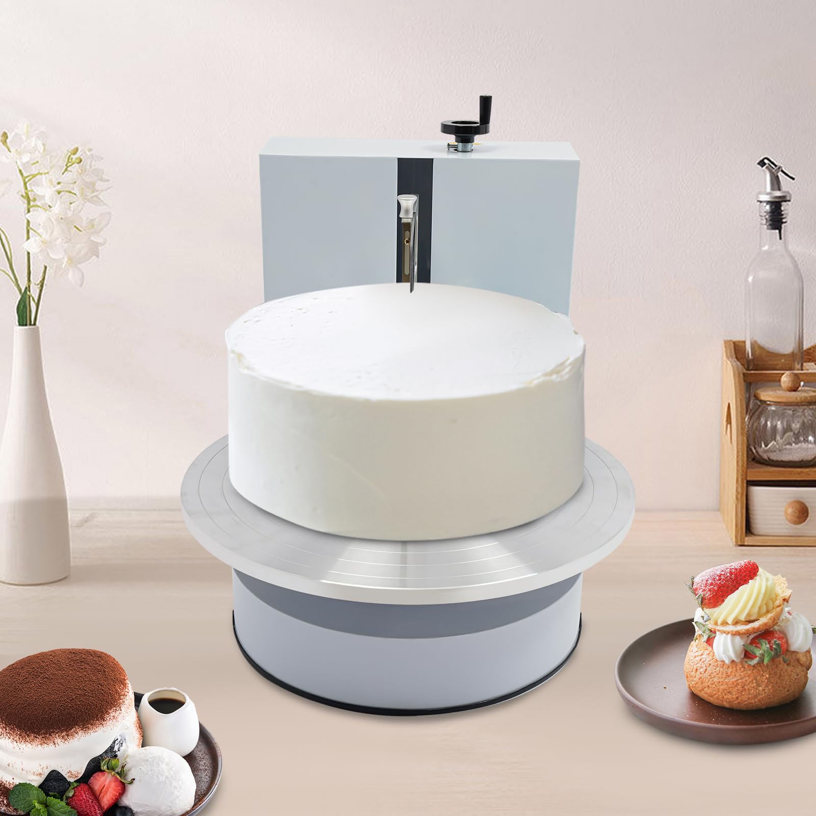 Machine Automatique de décoration de gâteaux pour gâteaux de 10 à 30 cm, 110-220 V, lisseur à glaçage électrique, 0-320 TR/Min, avec Plateau tournant réversible et spatule réglable (Blanc, 1