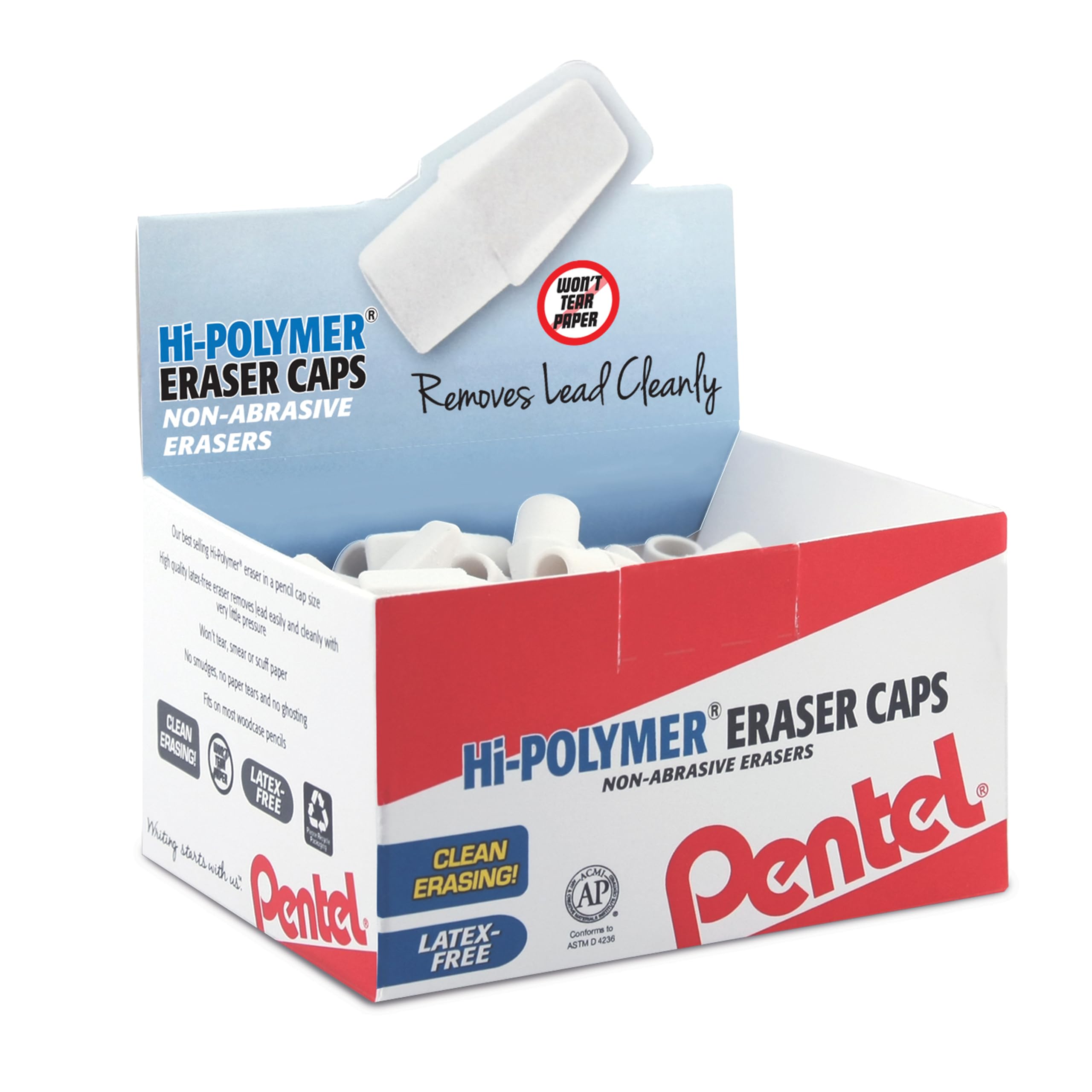 Amazon.com: Pentel Hi-Polymer Eraser Caps, White, Box of 144 Caps