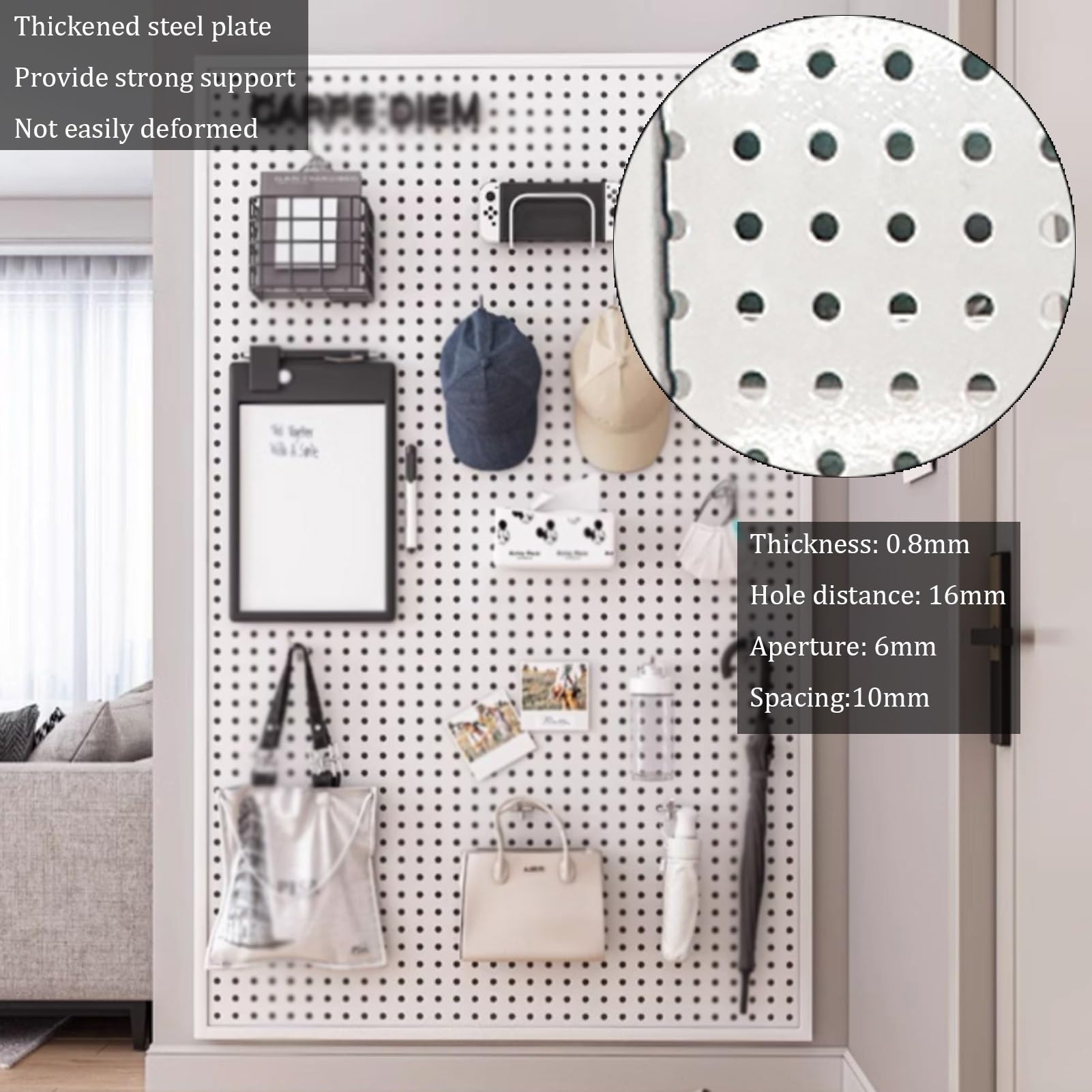 Estante de exhibición Organizador de Tablero Perforado para Pared, Kits de Paneles de Tablero Perforado de Metal Grande para Dormitorio, Cocina, Garaje, lavandería y baño (Blanco,