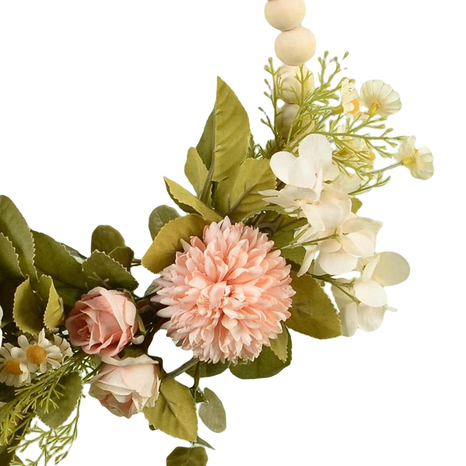 Künstlicher Blumenkranz, Türgirlande, Dekoration mit Perlen, Holz Und Grünem Laub, Geeignet für Die Dekoration von Schlafzimmern, Esszimmern Und Türen, ROSA