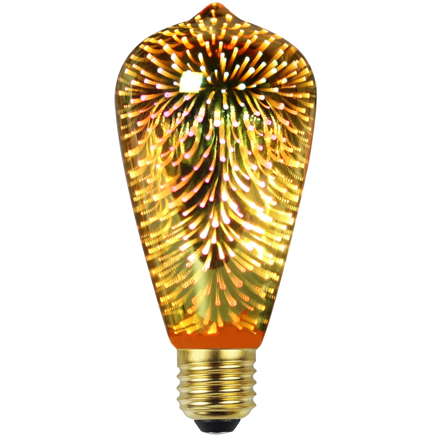 Yanuoda 3D Edison Bulb 4 W Non-Dimmable Fireworks Special Decorative LED Bulb E27 220-240 V (ST64 3D Golden)