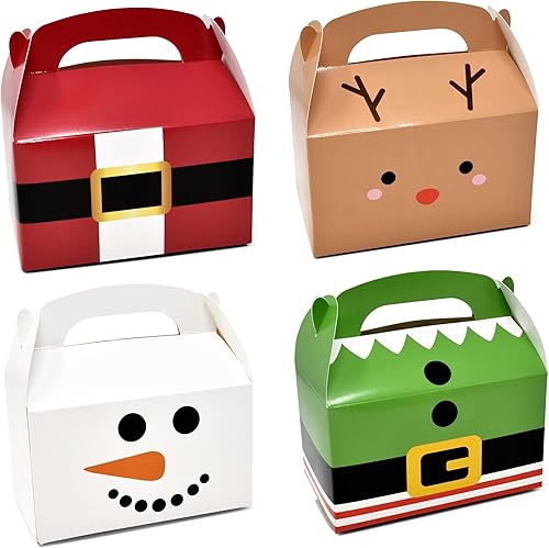 Gift Boutique Paquete de 24 cajas de regalo de Navidad de cartón de Navidad, caja de papel a dos aguas de Papá Noel, elfo, muñeco de nieve, reno