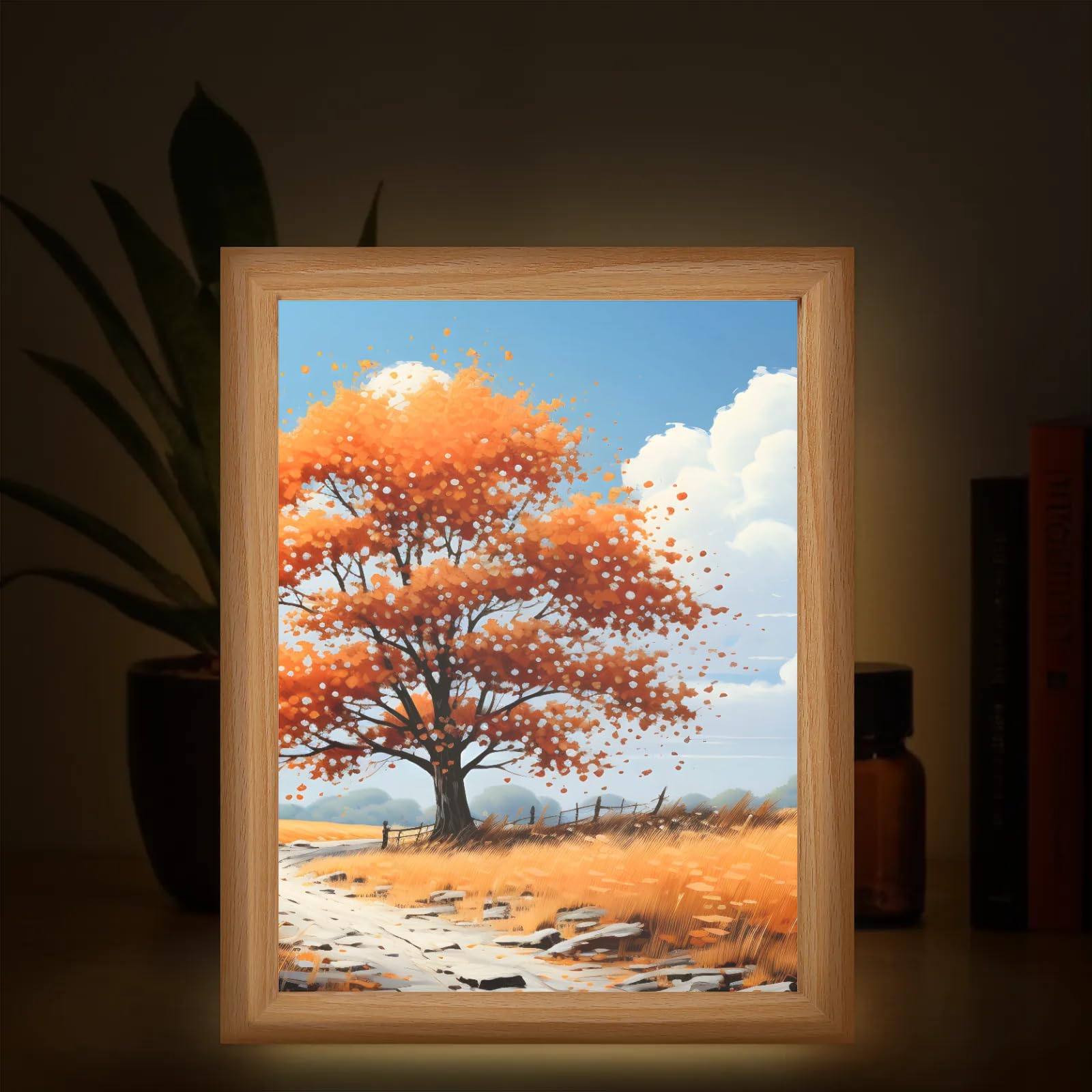 Light Up Painting, Autumn Forest Wall Art Picture Light Glowing Forest Light Up Desktop Art Decor, 10 Brightness, USB Powered, 3 Lighting Modes, Anxiety Relief Gift for Bedroom Home - Without Frame
