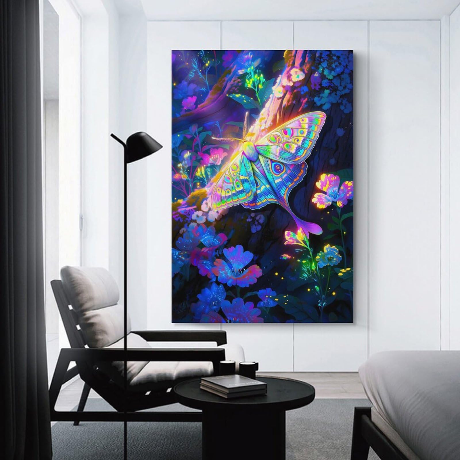 Junmoney Unframe-Style Psychedelic Moth Canvas Wall Decor, 20X30inch(50X75cm), For Flats, Guest Rooms Or Compact Rooms, Decorative Canvas Decor For Home Updates