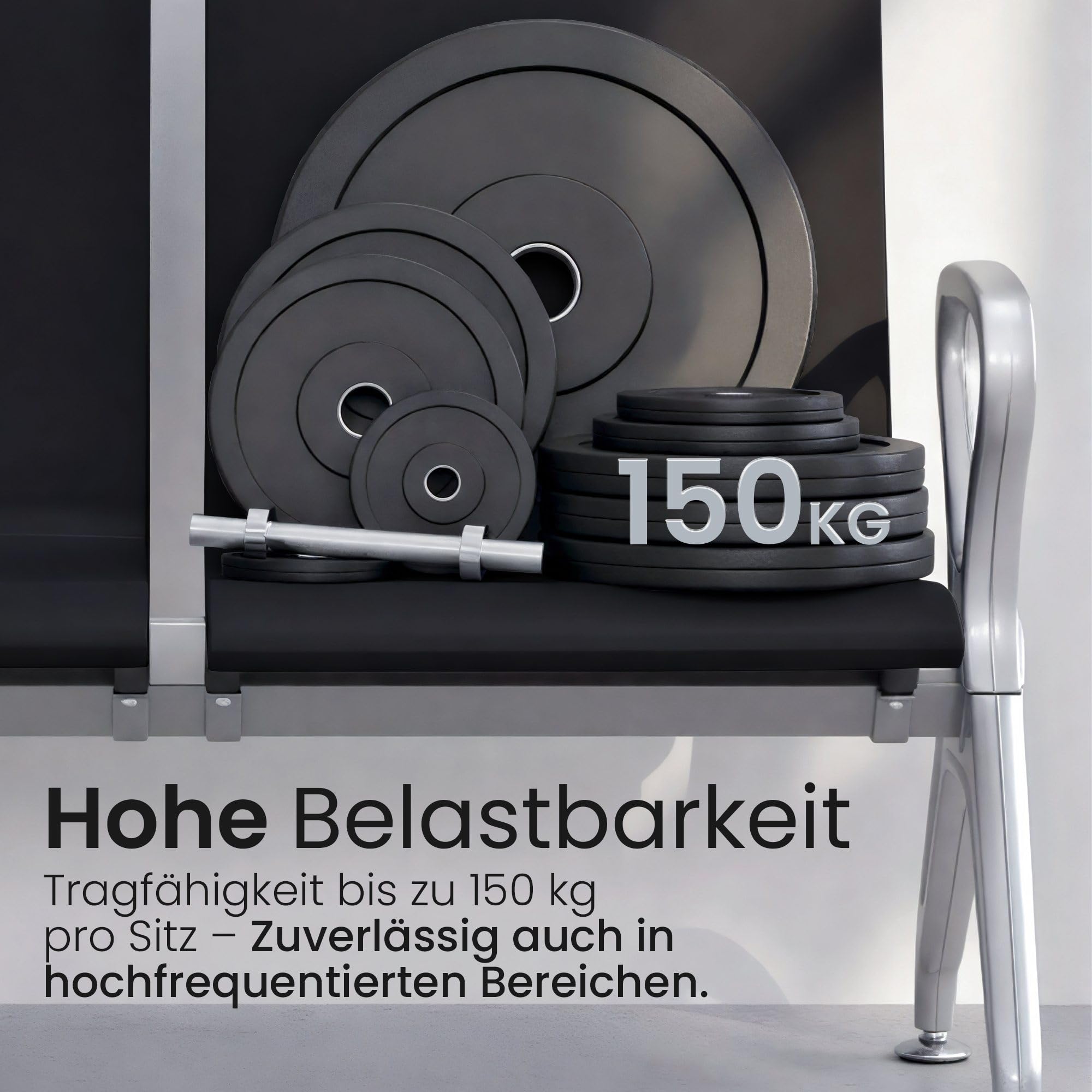 CLP Wartebank Airport-Stil Ermin, Sitzbank Flur mit Lehne, ergonomische Sitzschalen, Wartestühle mit robustem Alu-Gestell, bis 150 kg je Sitz Farbe schwarz Größe 4-Sitzer