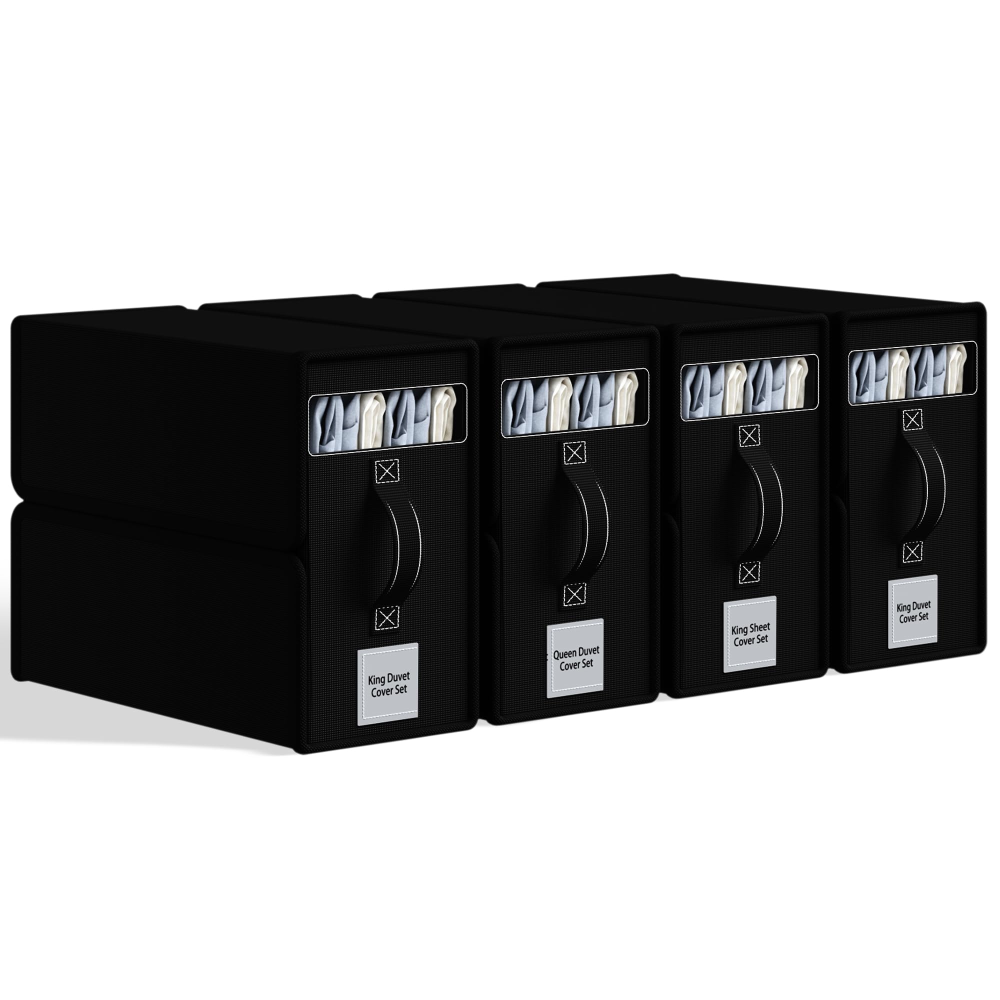 Bed Sheet Organizers and Storage XXL(Queen or King Size),Larger Sheet Folder Organizer for Duvet Cover Set, Linen Closet Bedsheet Organizers for Bedding Clothes Blankets (4 Pack-Black-B)