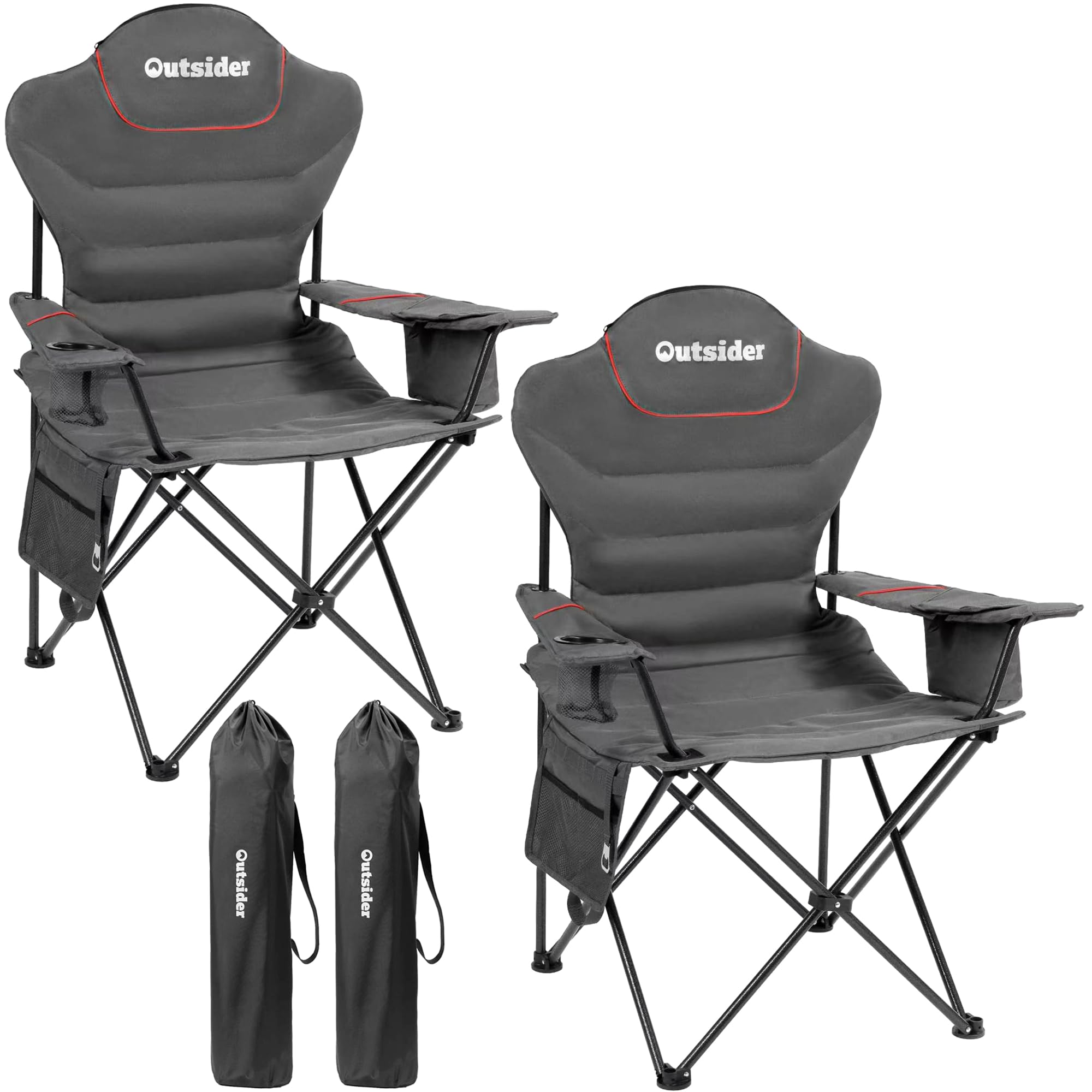 OUTSIDER Campingstuhl Klappbar 160 kg Mit Kühltasche Hochlehner | Gepolsterter Anglersessel, Tragbarer Outdoor-Stuhl Für Garten, Festival & Strand, Komfortabler Hoher Rücken