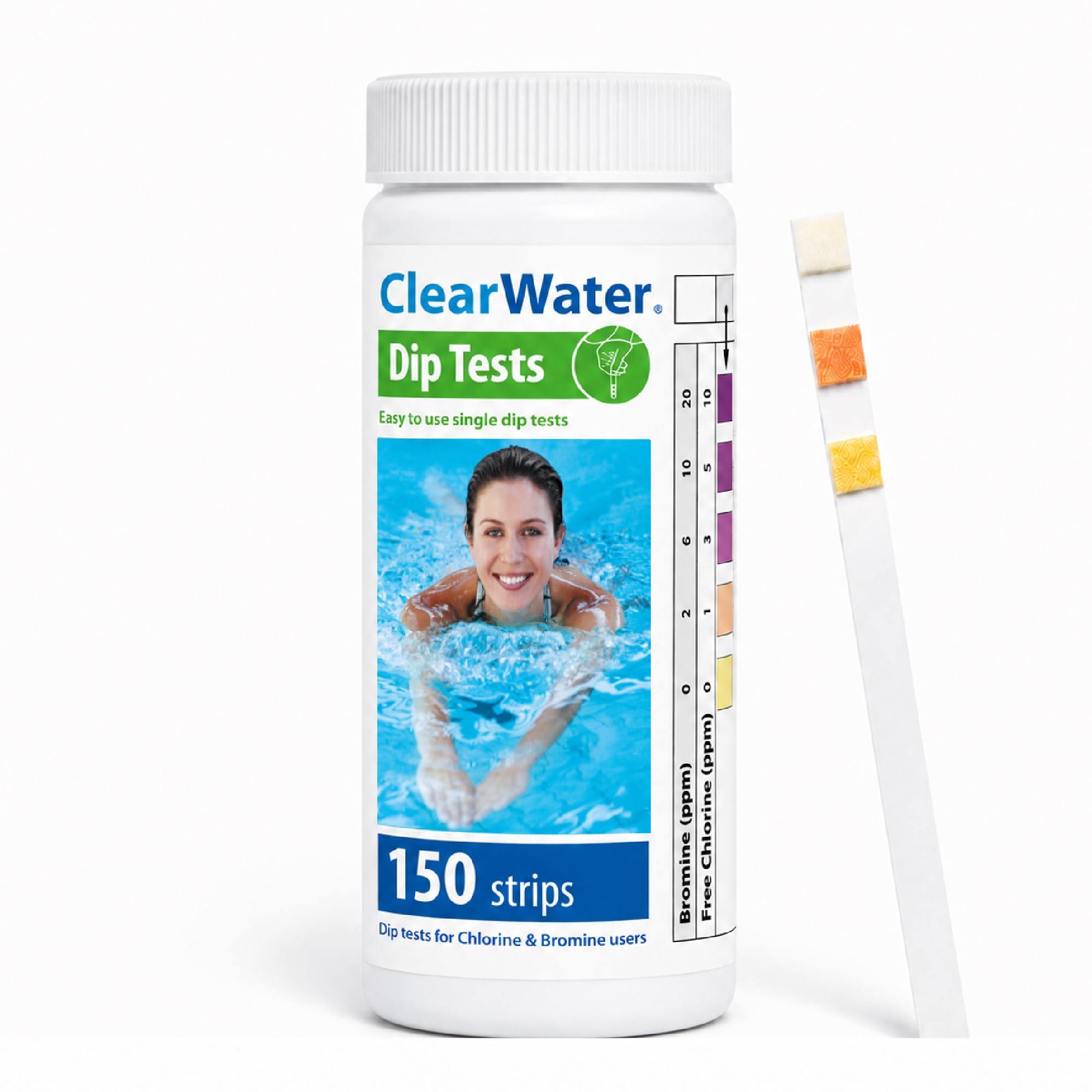 Clearwater Hot Tub, Pool and Spa Test Strips x 150-4 in 1 - Measures Chlorine, Bromine, PH and Total Alkalinity
