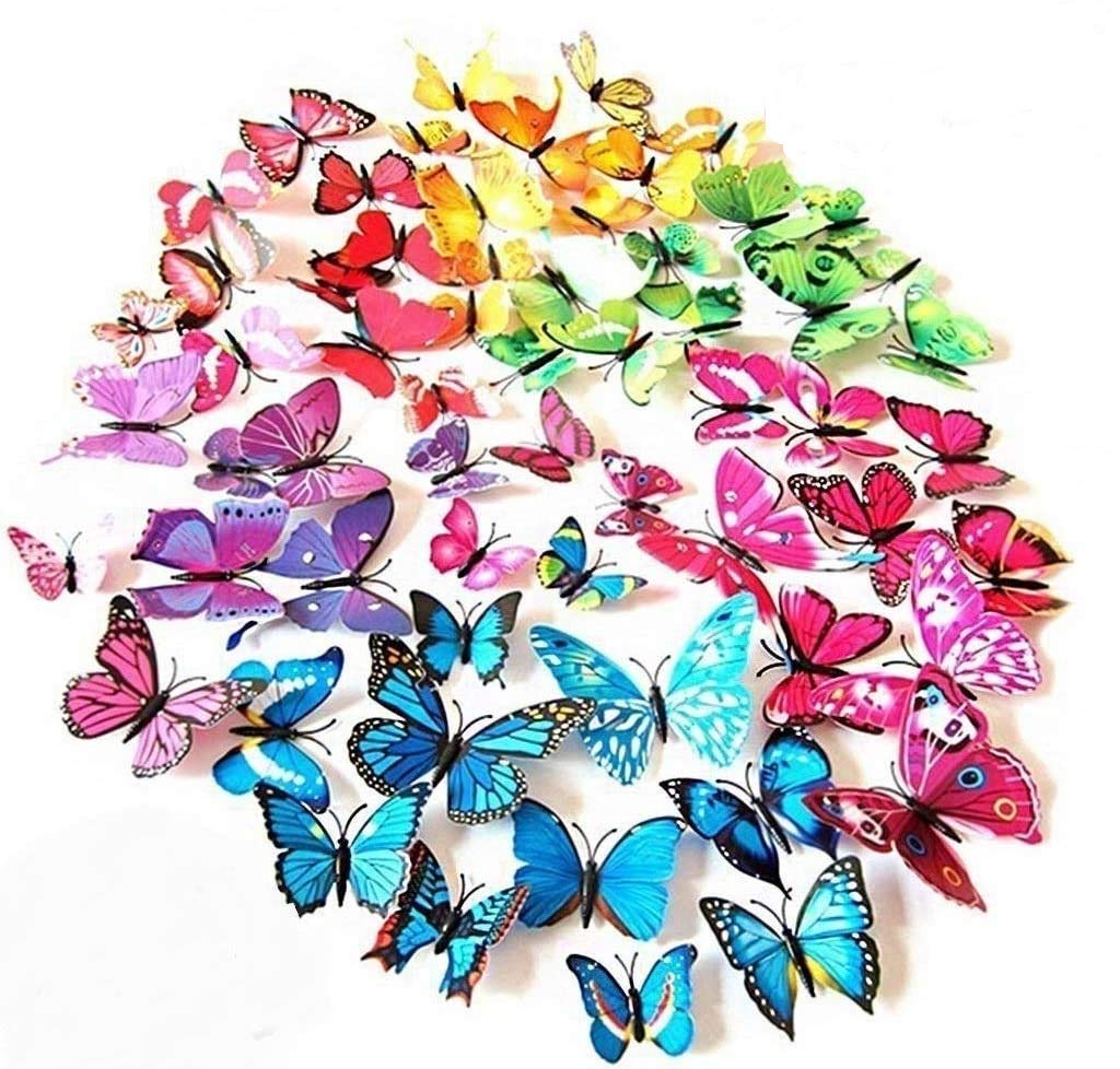 Amaonm Removable 72 pcs 3D Butterfly Wall Stickers DIY Home Wall Art Decoration Decor Decals Pink Green Purple Rose Yellow Blue Butterflies Murals for Girls Bedroom Living Room Kids Teens Nursery