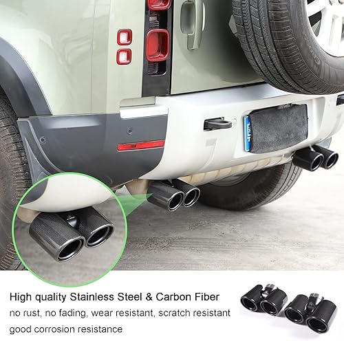Miniatura 5 de PIUGILH Tubo de escape de fibra de carbono real trasero y acero inoxidable para Land Rover Defender 90 110 2020-2023 doble punta de escape pulida,