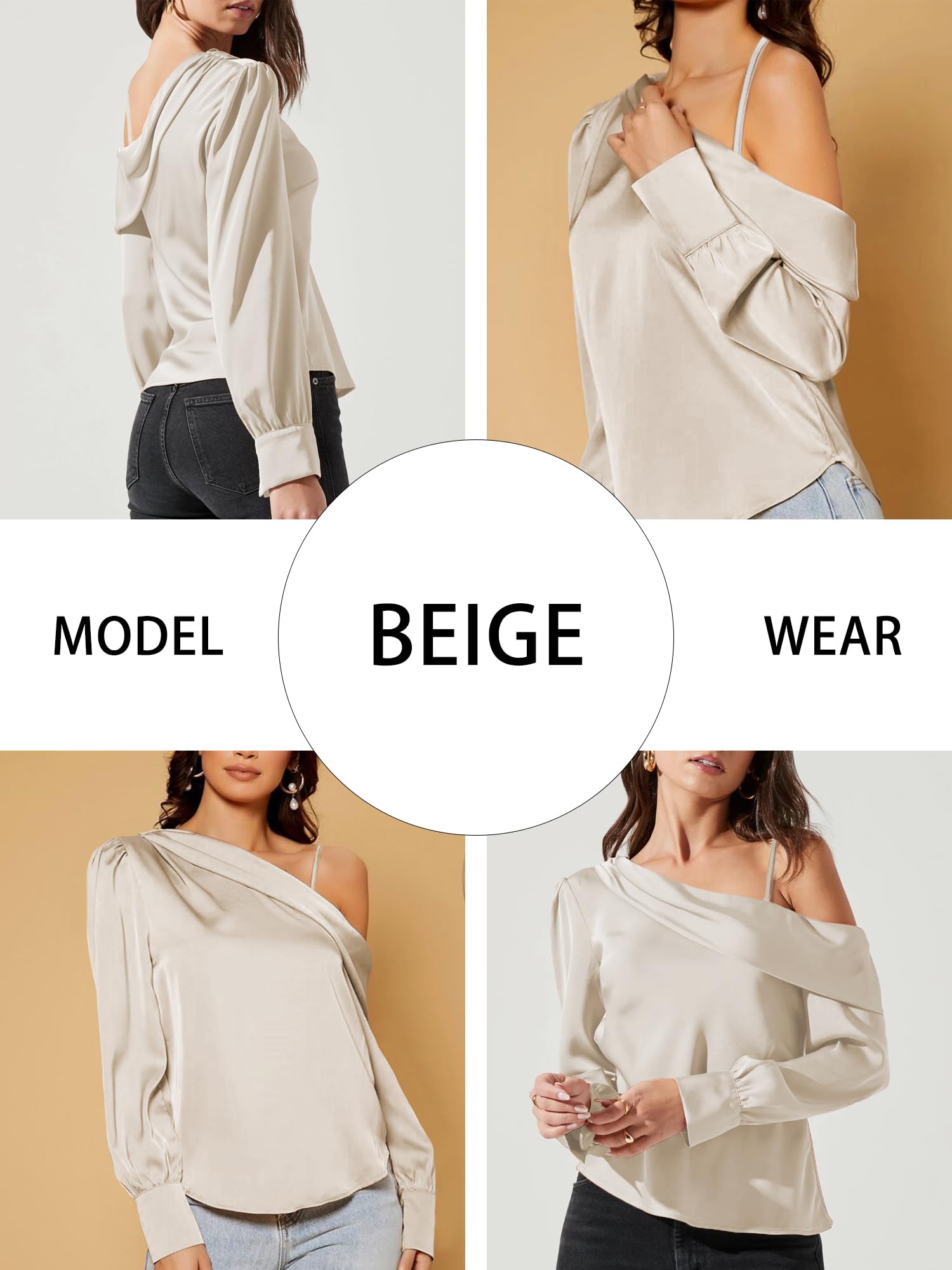 ZAFUL Women's Satin-Silk-Tops Sexy Off The Shoulder Dressy Blouse for Party Casual Long-Sleeve Elegant Shirt