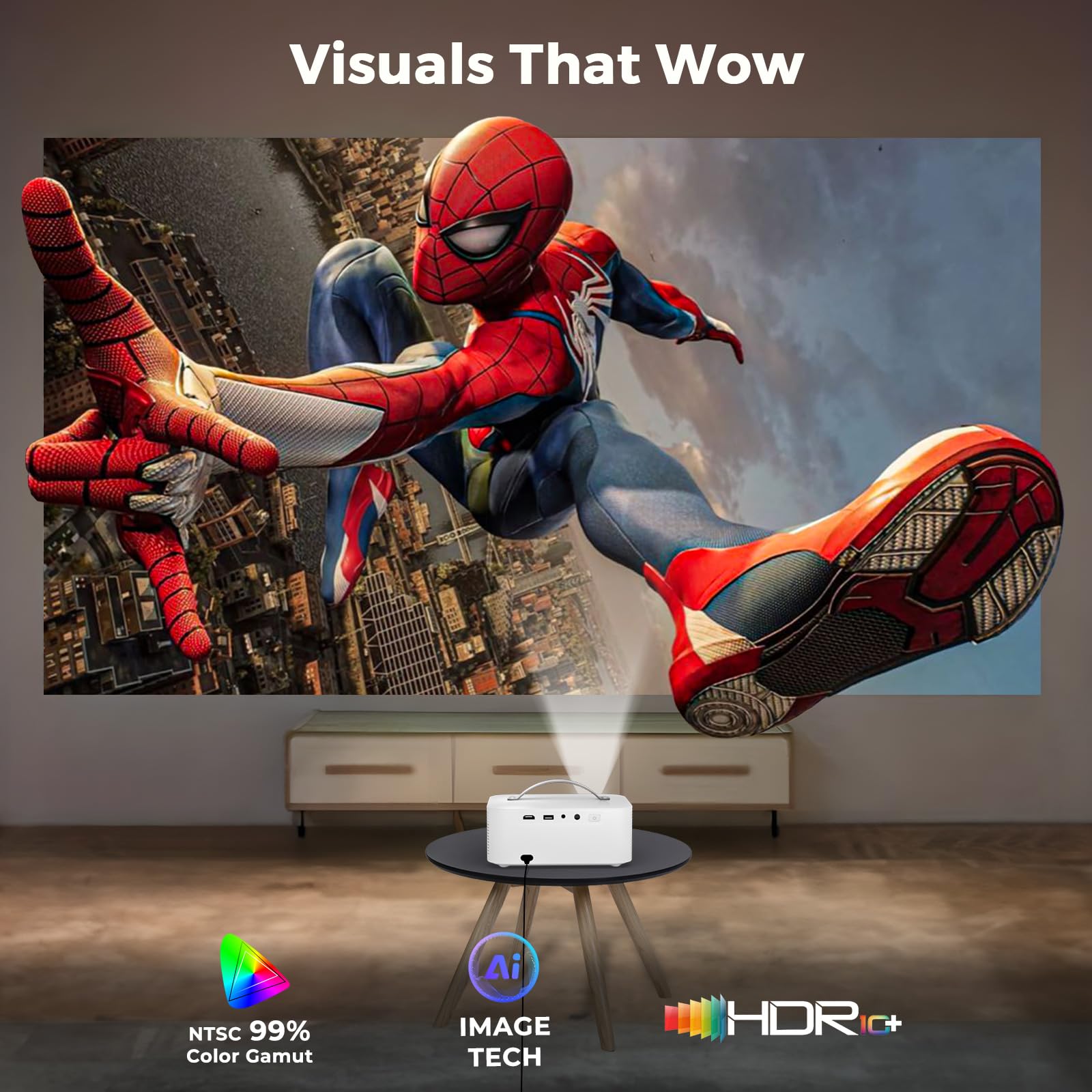 [5000+ Official-Apps & AI Auto Focus & 50W Dolby Audio] Outdoor-Projector-4k with WiFi and Bluetooth, AI Movin 2.0 OS Smart Projector with HDR10+, Lisowod Portable 4K Proyector 2026 Upgraded - 4