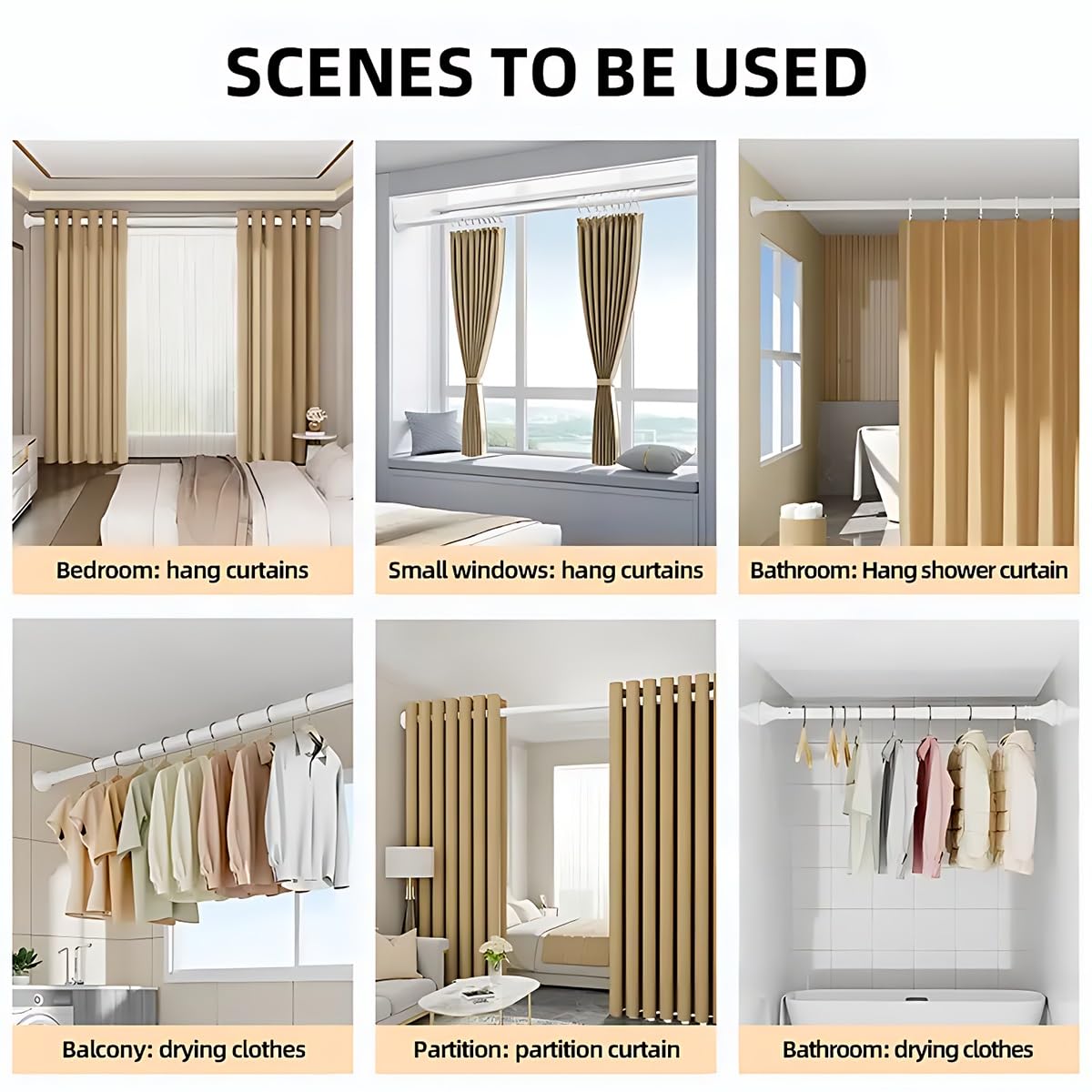 Barra de ducha ajustable de acero inoxidable de 40 a 500 cm, sin taladro, para baño, armario y dormitorio (360-450 cm), diseño de fácil instalación