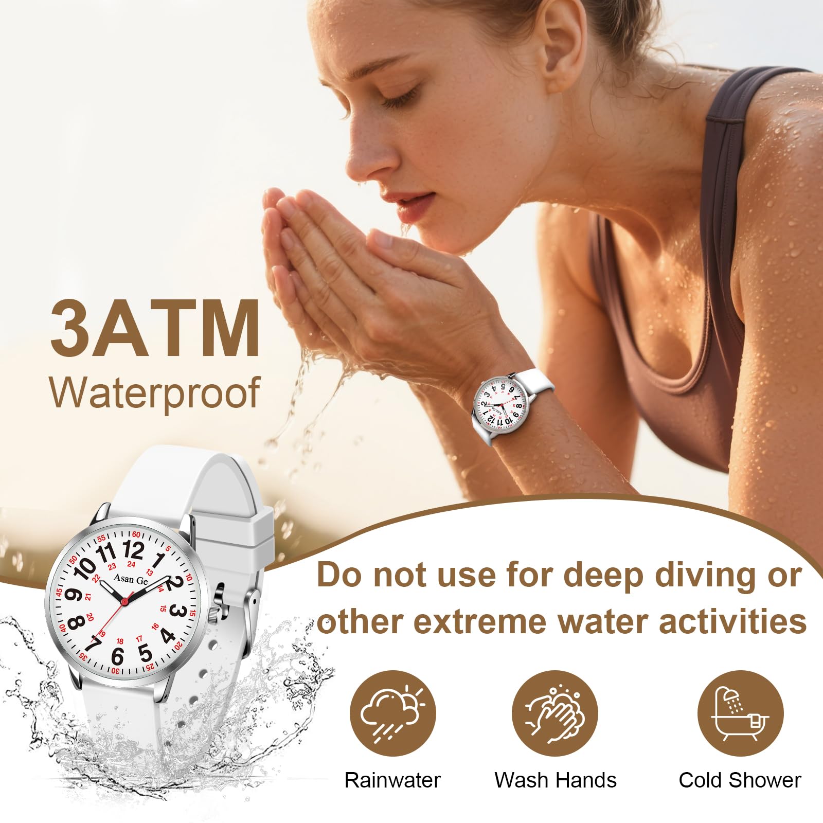 Asan Ge Nurse Watch for Nurse Medical Professionals Students Doctors Women Men Waterproof Watch 24 Hour Military Time Luminouse Easy to Read Dial with Second Hand