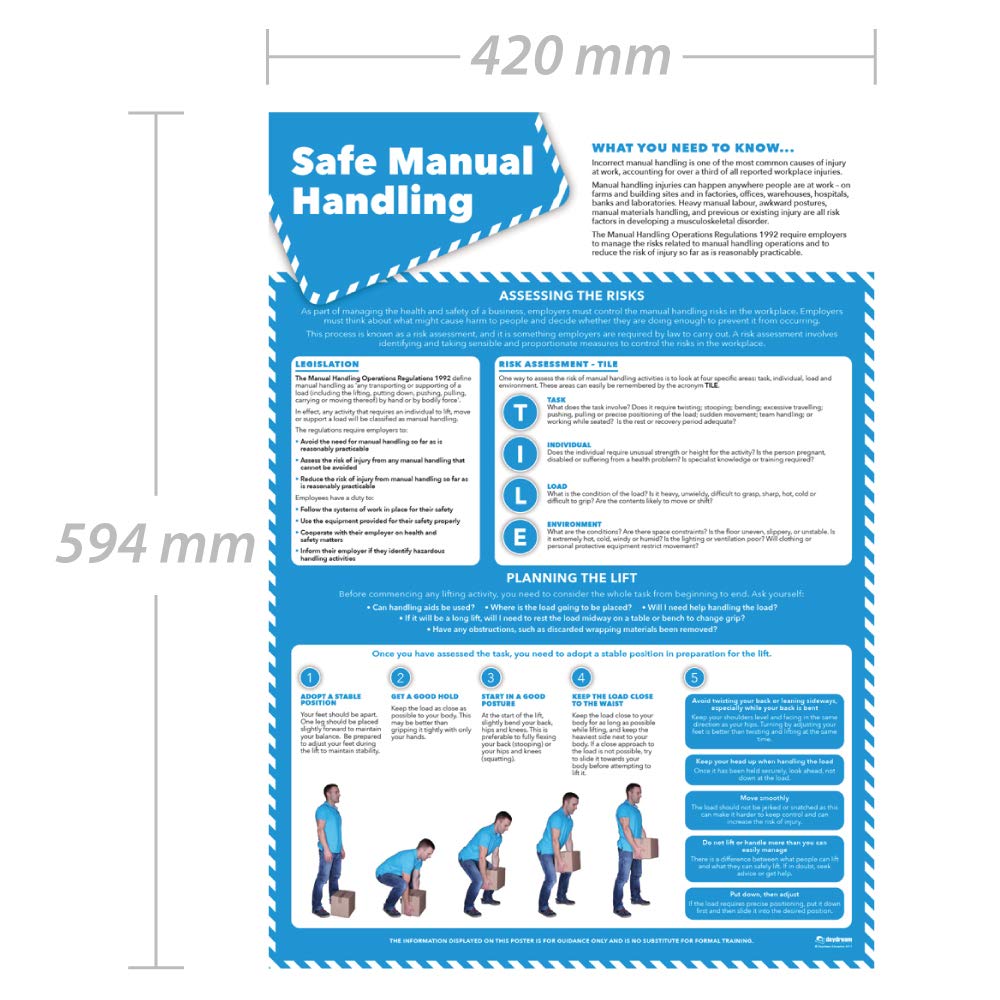 Buy Safe Manual Handling Health and Safety Posters Laminated Gloss