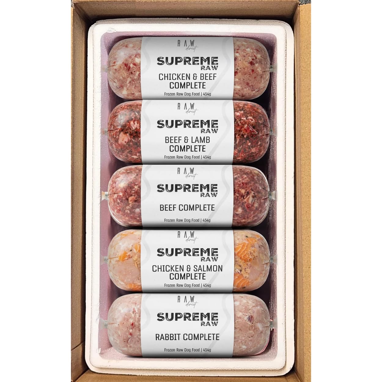 RAW DIRECT Supreme Raw Frozen BARF Dog Food - 454g Rolls - Variety Flavours – Box of 10, 20, 30 Rolls - Premium Natural Barf Diet - High-Protein, Grain-Free & Nutrient-Rich (10, NO TRIPE MIX) — image 1