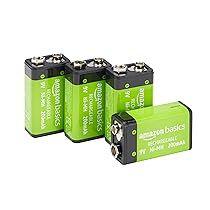 Amazon Basics, 4 batterie ricaricabili 9 V NiMH, 200 mAh, ricarica fino a 1000 volte, pre-caricate