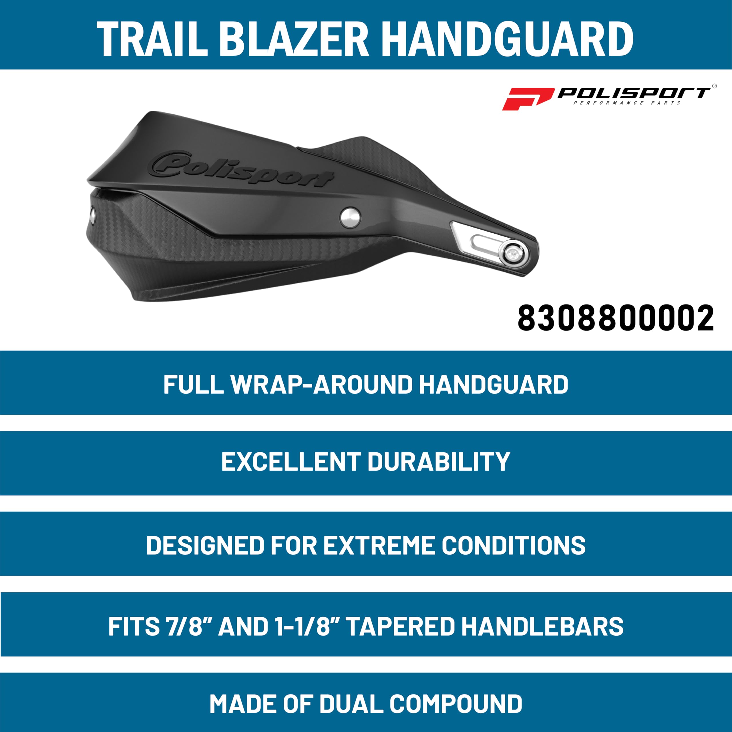 POLISPORT 8308800002 - Paramanos TRAIL BLAZER 2 puntos de fijación MX-Style fabricado en plástico con kit de montaje incluido compatible con todos los modelos de motocross/enduro en color negro