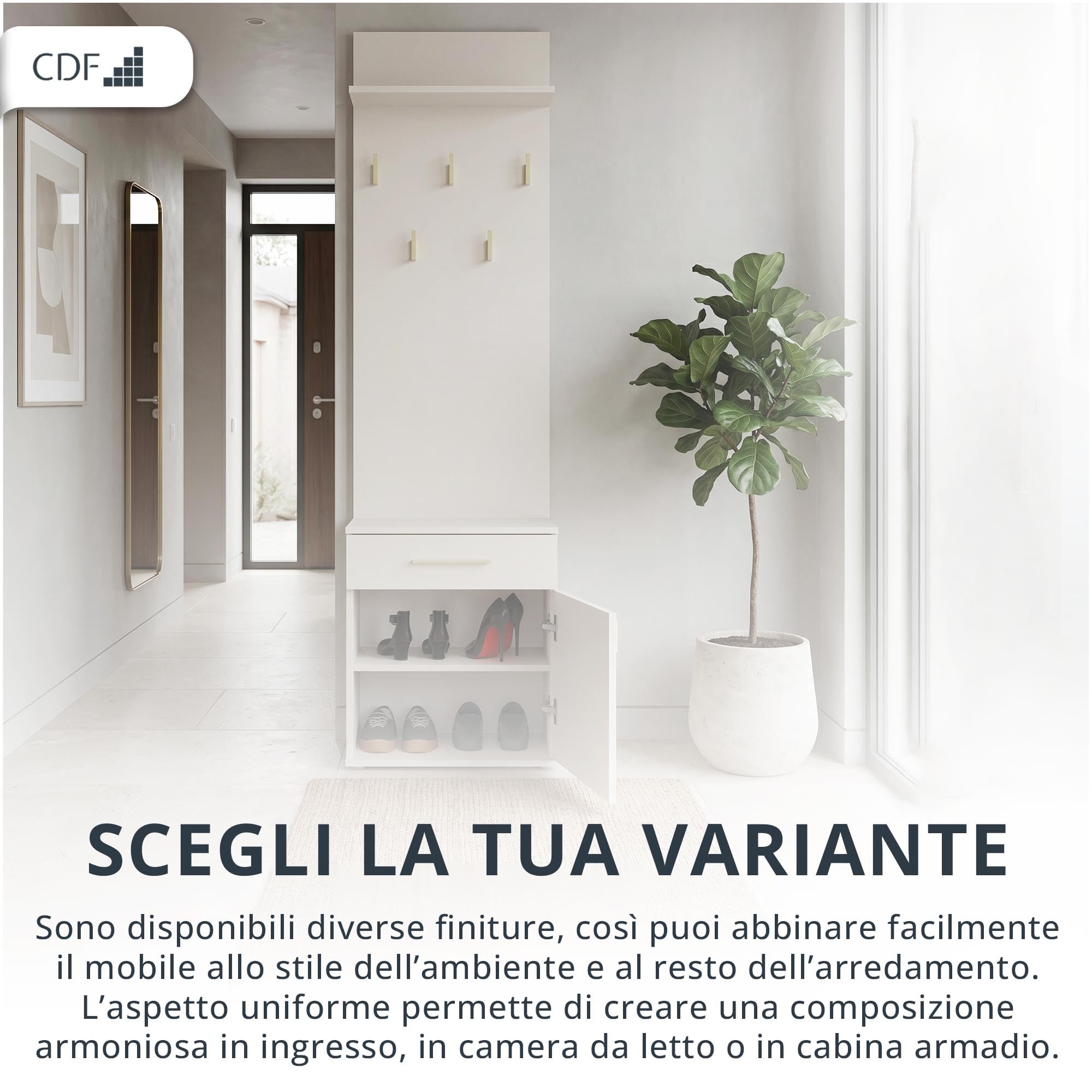 CDF Appendiabiti Ingresso con Panca Scarpier Set Appendiabiti da Corridoio Set di Mobili con Portascarpe Ganci per Entrata Armadietti per Corridoio Moderno Set Salvaspazio Bianco