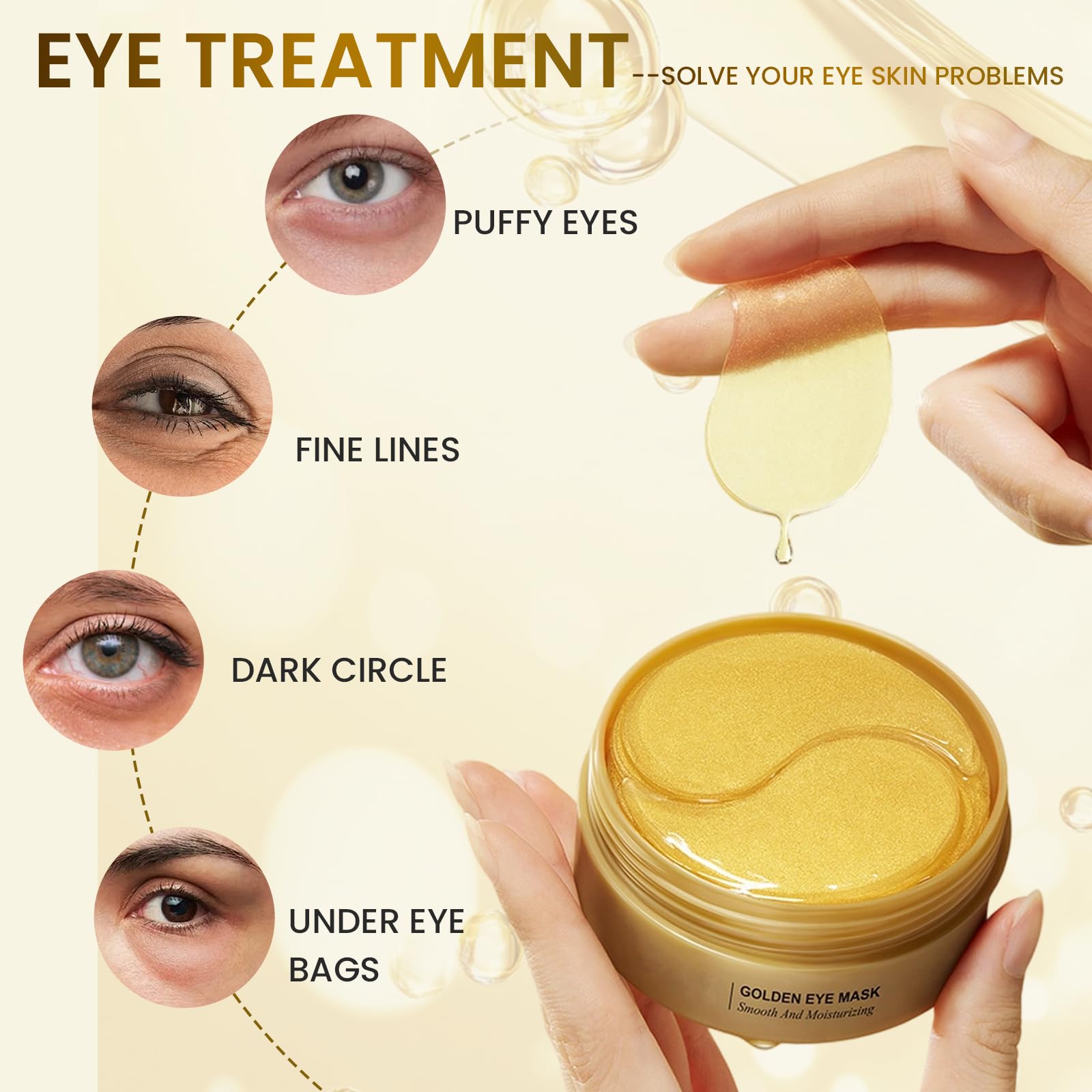 Masque Yeux 60 Pcs, Patch Yeux Collagène en Gel, Anti-Cernes et Anti Poches, Hydratant et Anti Âge, Soin Contour des Yeux pour Femmes et Hommes