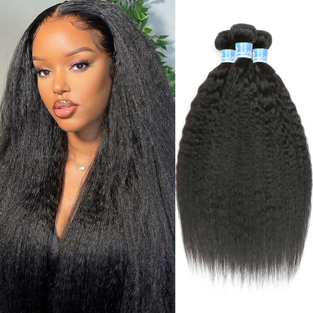 Human hair kinky straight 3 bundles yaki straight (18 20 22)