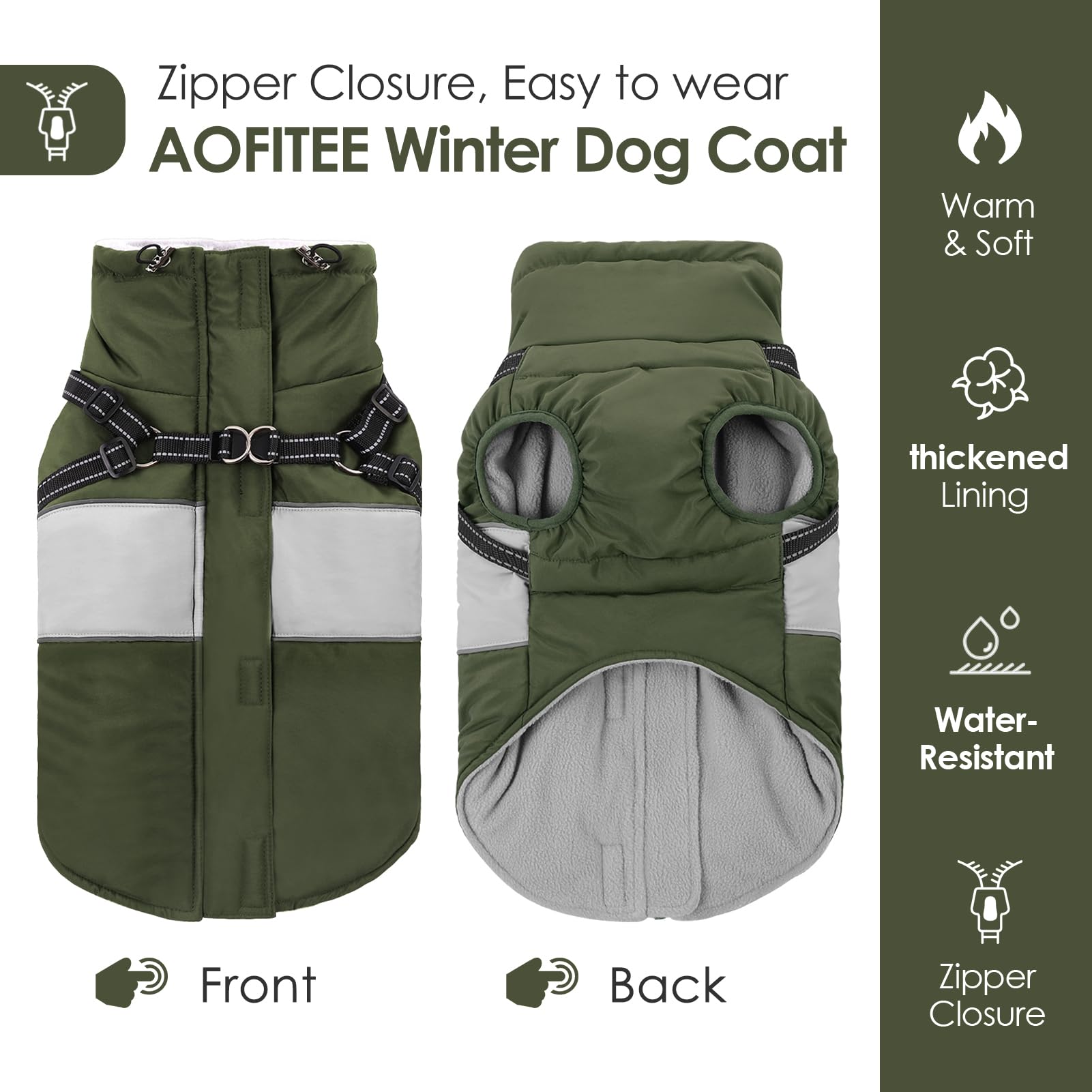 AOFITEE Abrigo para Perros pequeños, Impermeable y cálido, Chaqueta para Perros con arnés, Resistente al Viento, Abrigos de Invierno con Cremallera y Forro Polar, Chaleco Reflectante de Invierno para