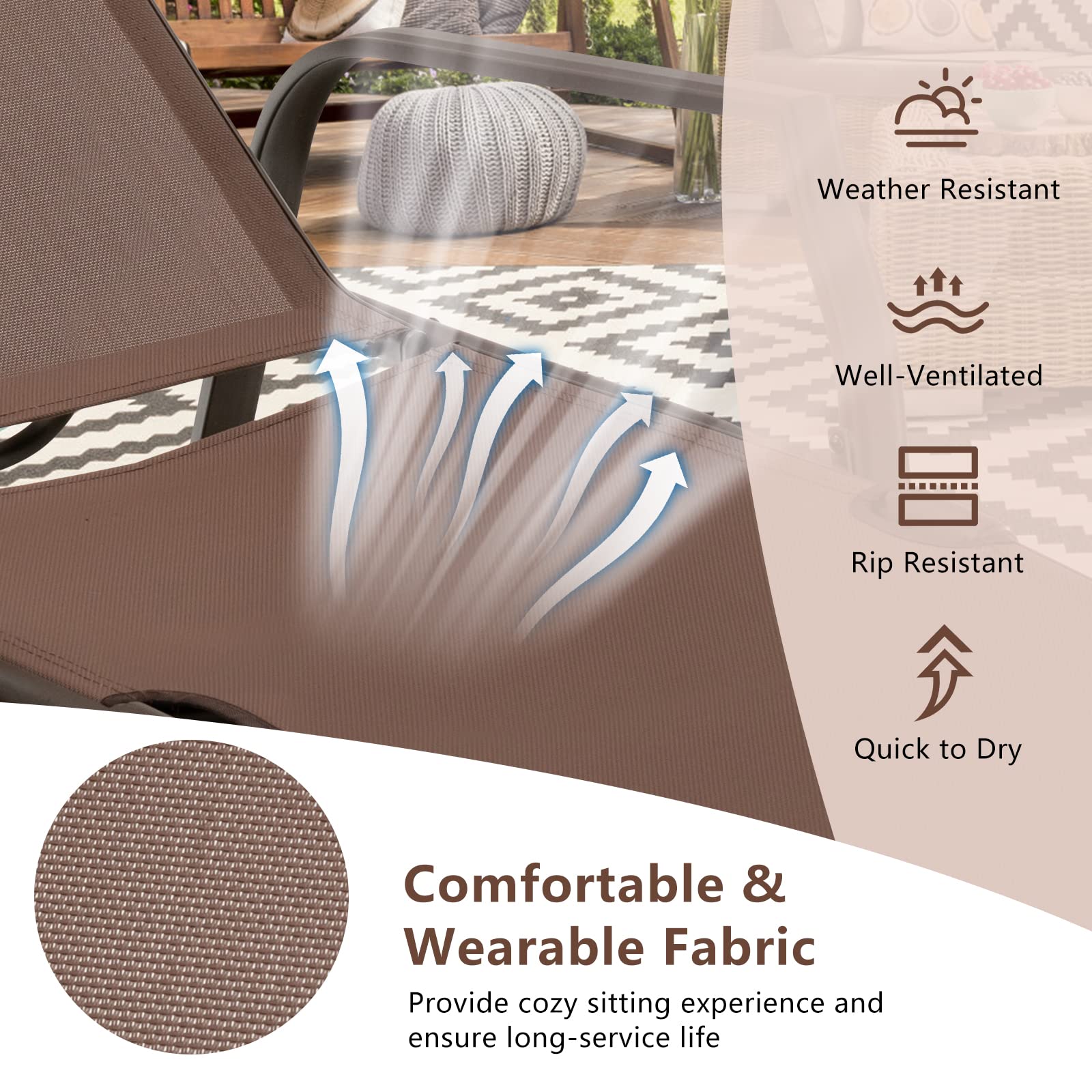 Giantex Lot de 2 chaises longues pliantes - Avec dossier réglable sur 5 niveaux - En cadre en acier et textilène - Charge maximale : 150 kg - Marron