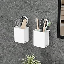 ABS Plastic Adhesive Bathroom Shelf With Wall Mounted Toothbrush Holder - Self Adhesive for Wall/Toothbrush Holders (1PCS), White