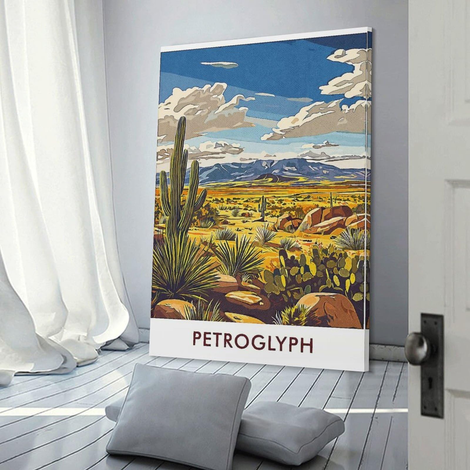Junmoney Desert Landscape with Cactus Room Decor Wall Art, 24x36inch(60x90cm), for Hallway, Lounge Or Guest Room, Gift Idea for Housewarming And Birthdays