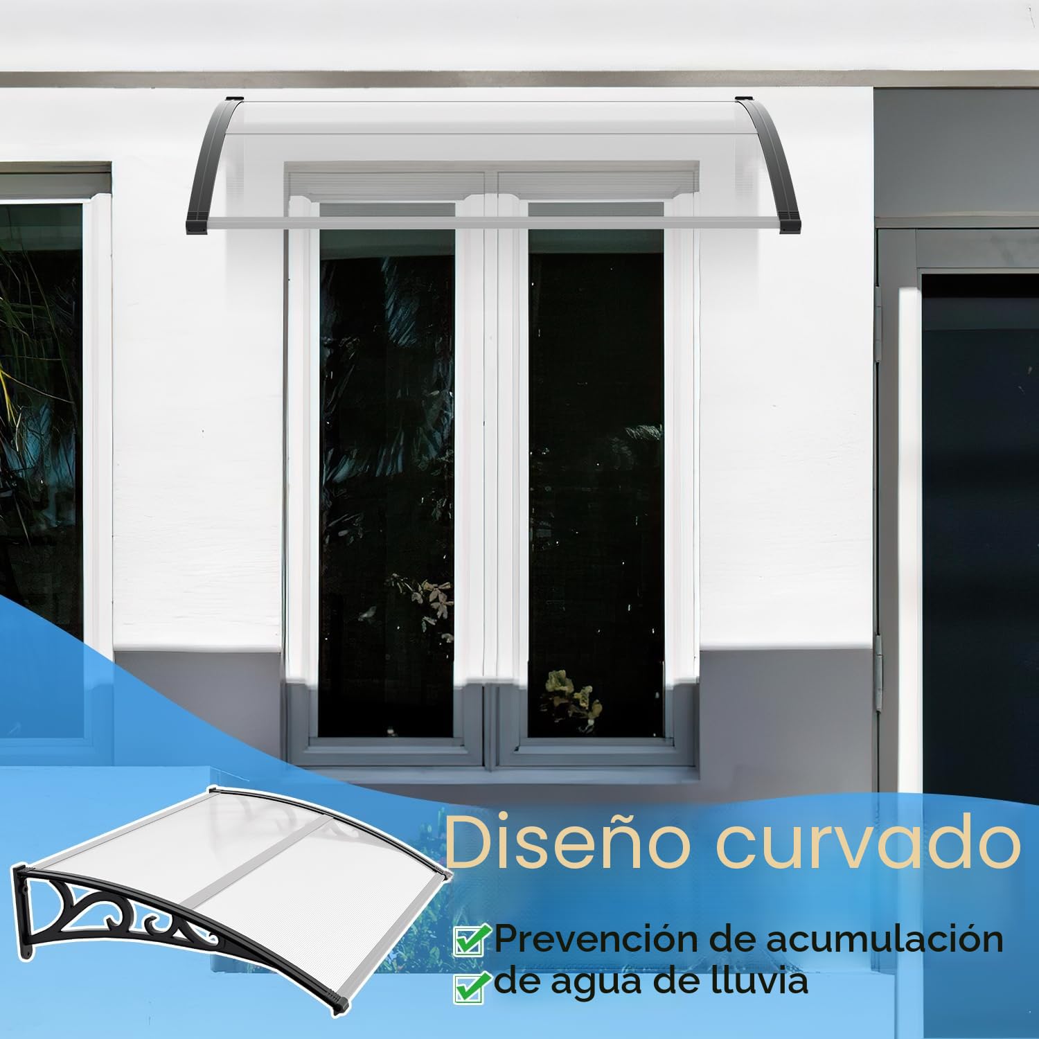 Marquesina para Puerta de Casa 100x150 cm, Policarbonato Hueco 5 mm, Estructura ABS, Protección UV