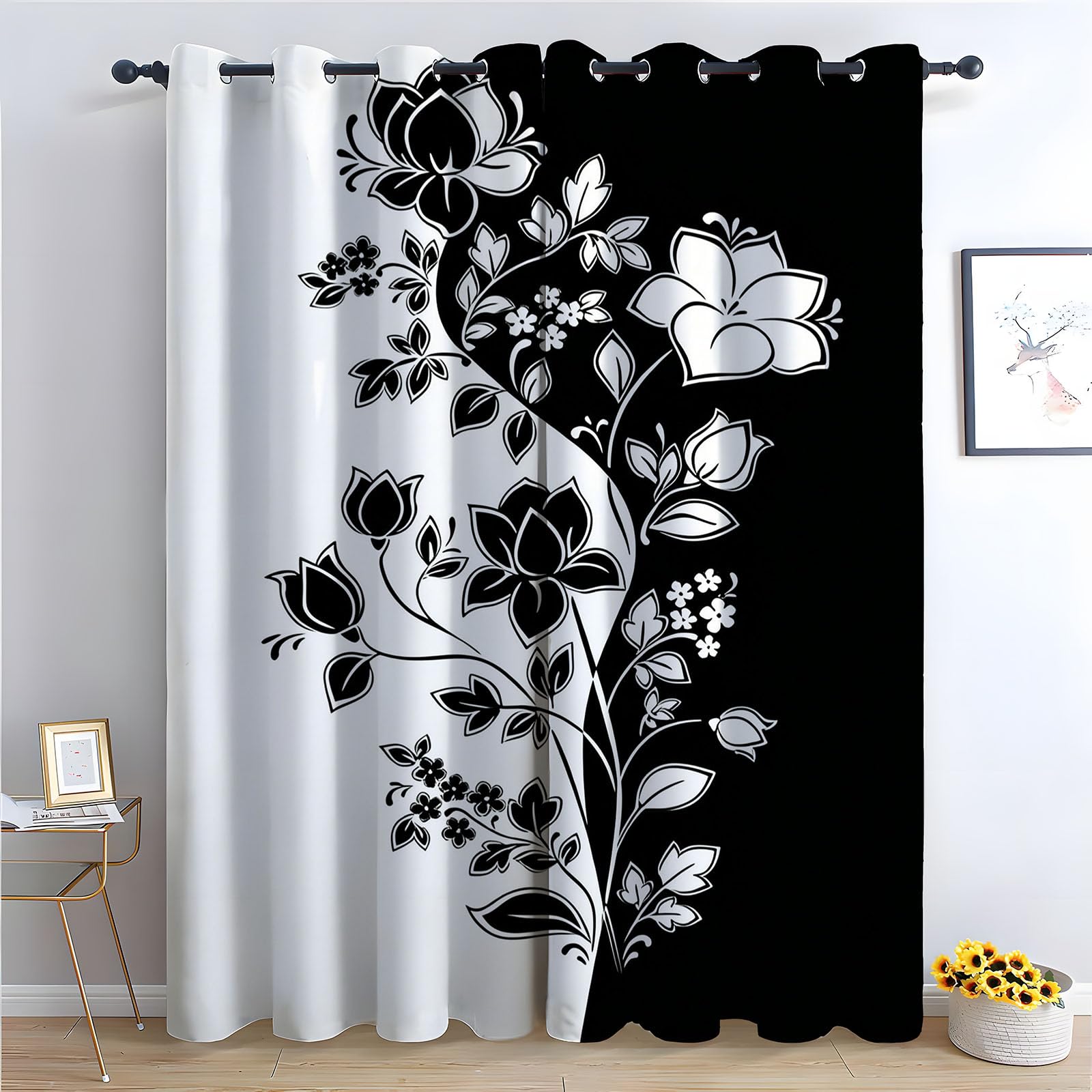 WIKEO Floral Curtains Vintage Floral Pattern - Botanical Pencil Pleated Drapes - for Bedroom Drop Eyelet Curtain, Thermal Insulated Blackout 2 Panels-52 W x 96" L (Pack of 2)