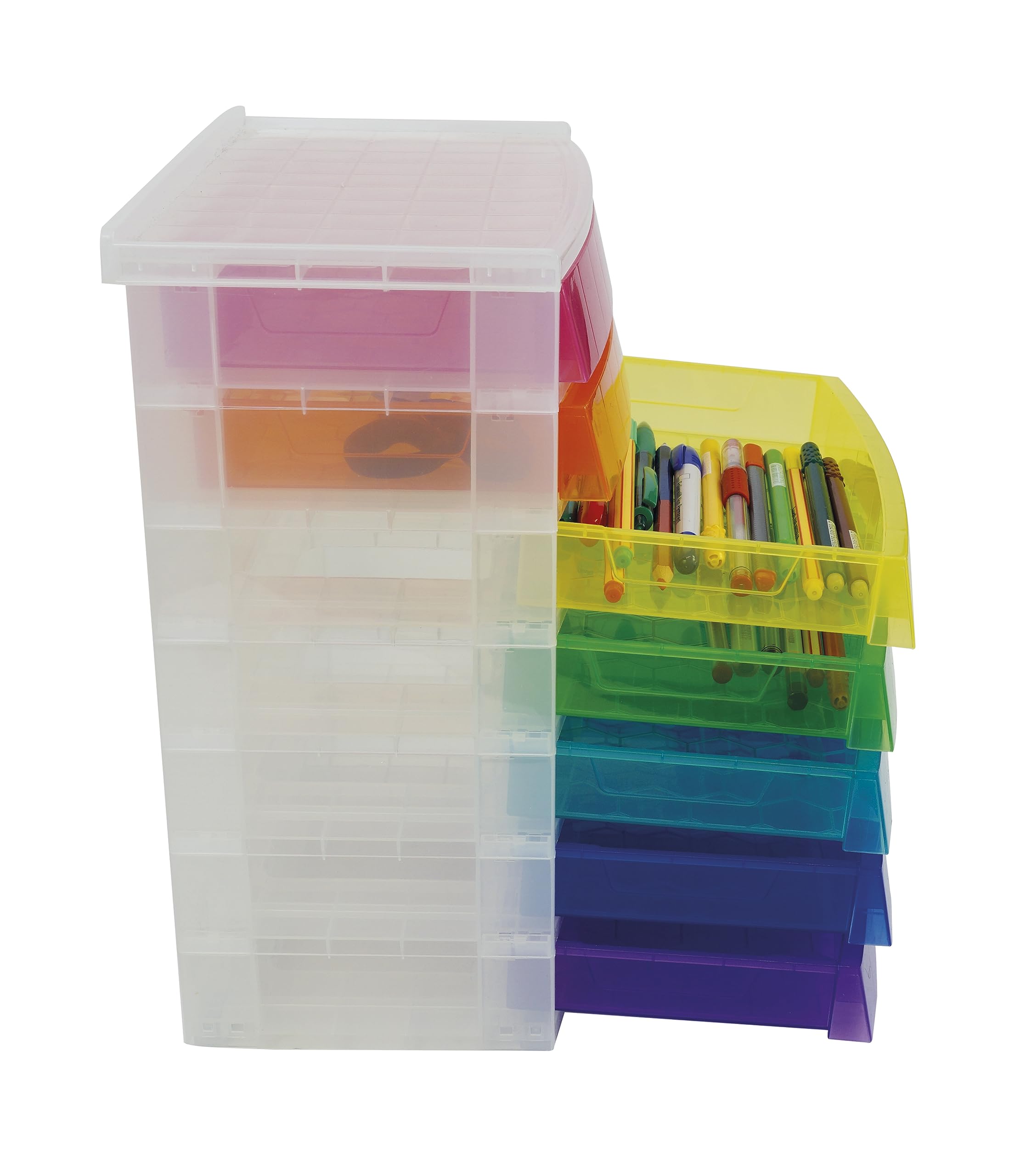TimeTEX - Cassettiera arcobaleno | Cassettiera in 7 colori, ideale per organizzare e attirare l'attenzione sulla scrivania. Realizzato in 100% polipropilene riciclabile | Contenuto: 7 cassetti