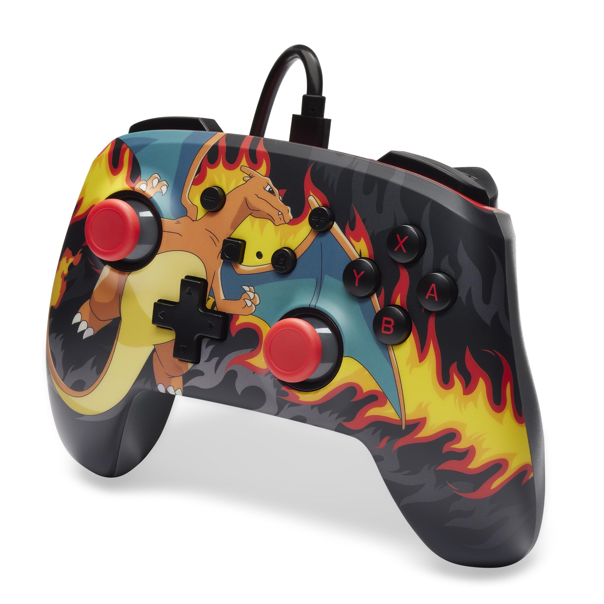 Ulepszony kontroler przewodowy PowerA do konsoli Nintendo Switch - Burza ogniowa Charizard, gamepad, kontroler do gier, kontroler przewodowy, oficjalnie licencjonowany