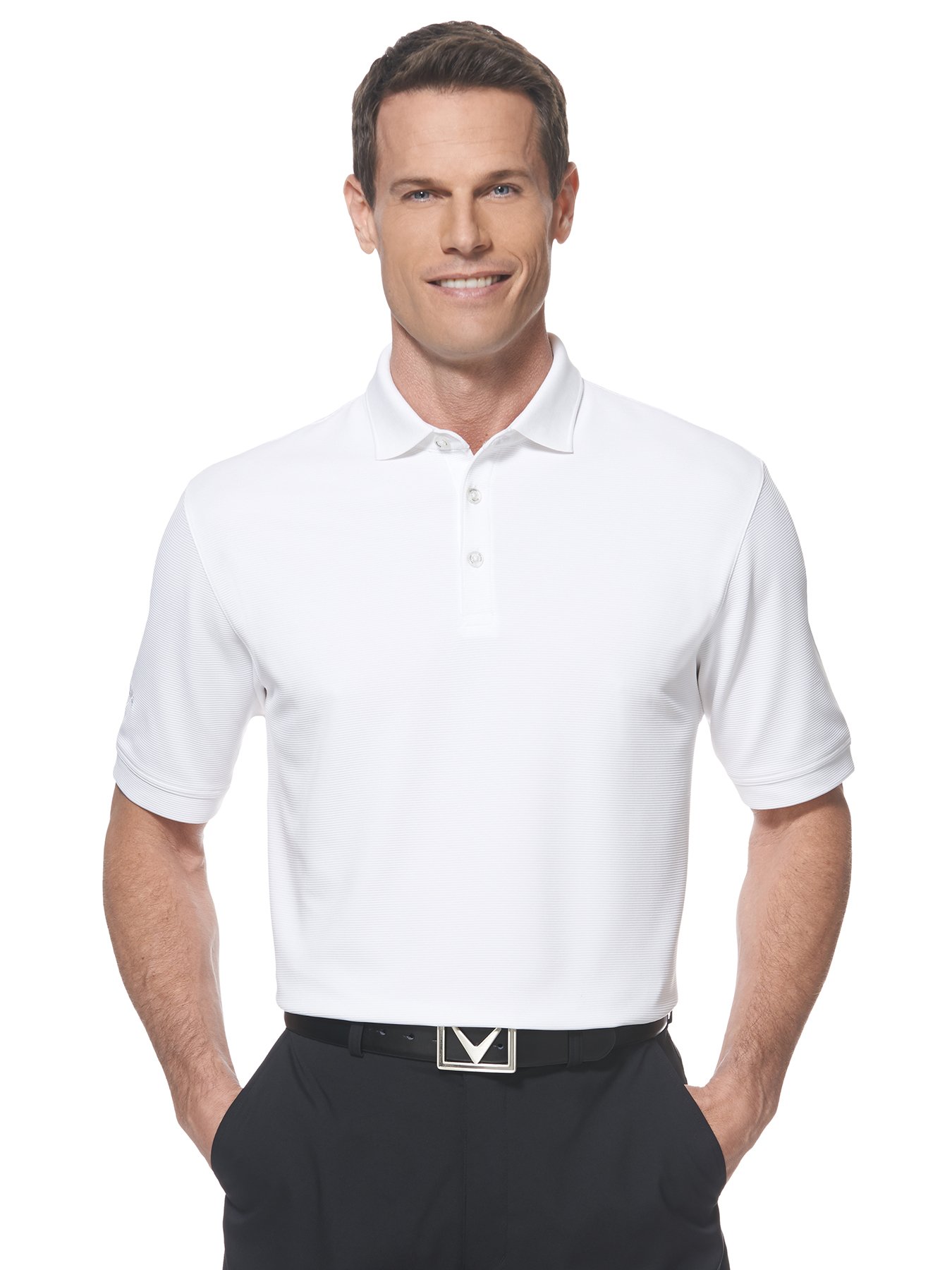 Callaway Men's Golf Short Sleeve Solid Ottoman Polo Shirt, White, 3X-Large