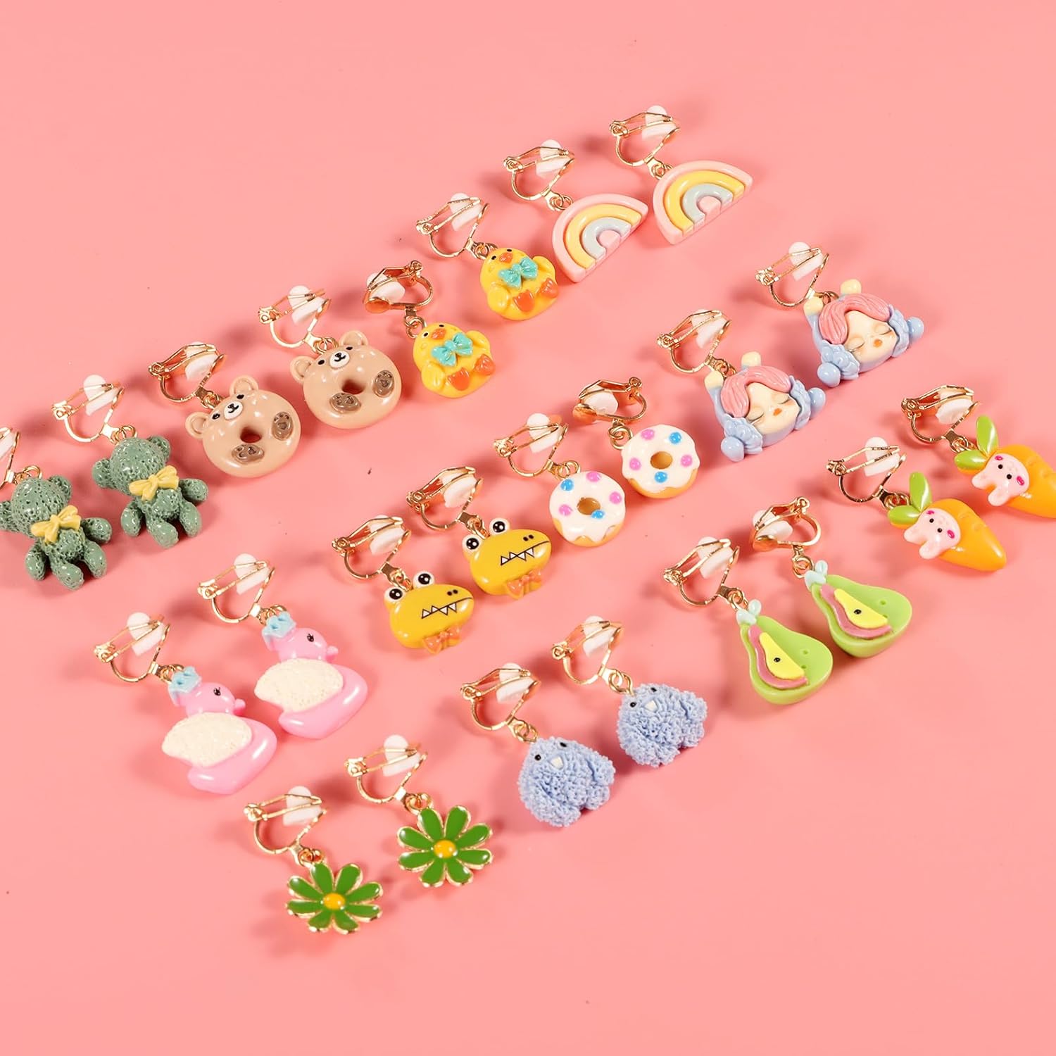 30 Pairs of Cute Clip-On Earrings Pack – Non-Pierced, Adjustable Copper Ear Clips with Charming Designs - Image 6