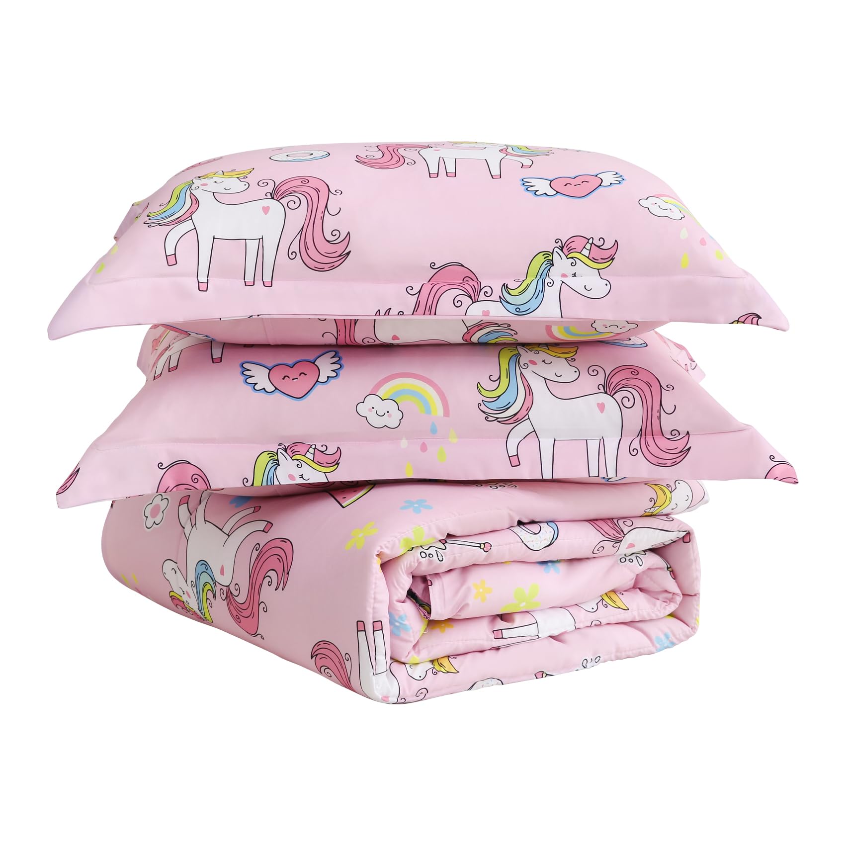 Yibeizi Pink Unicorn Bed Comforter Set for Girls Full Size Bedding